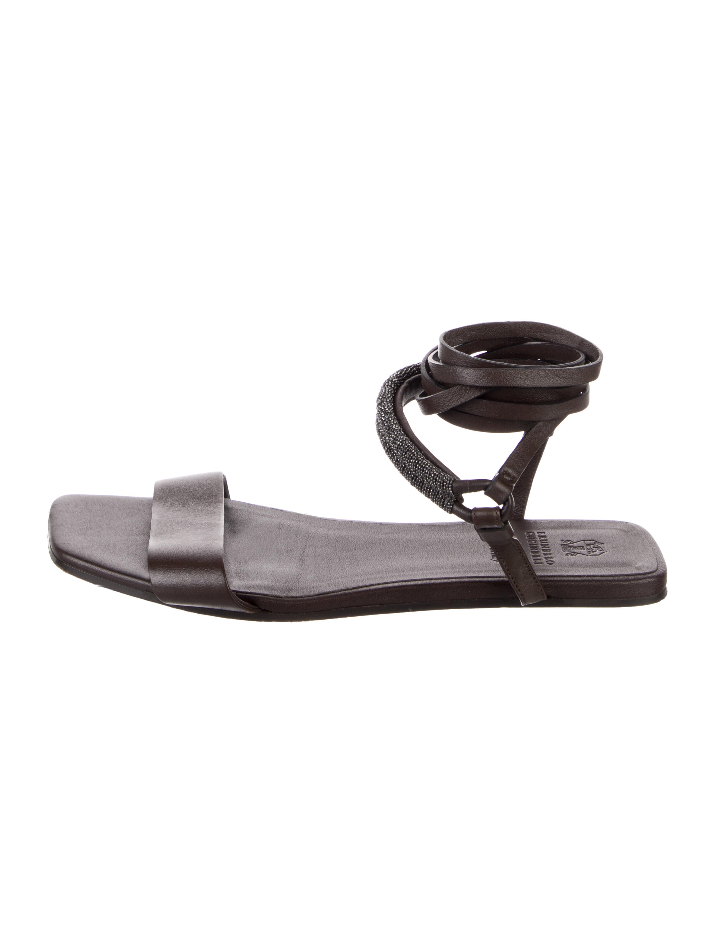 Brunello Cucinelli Leather Beaded Accents Gladiator Sandals