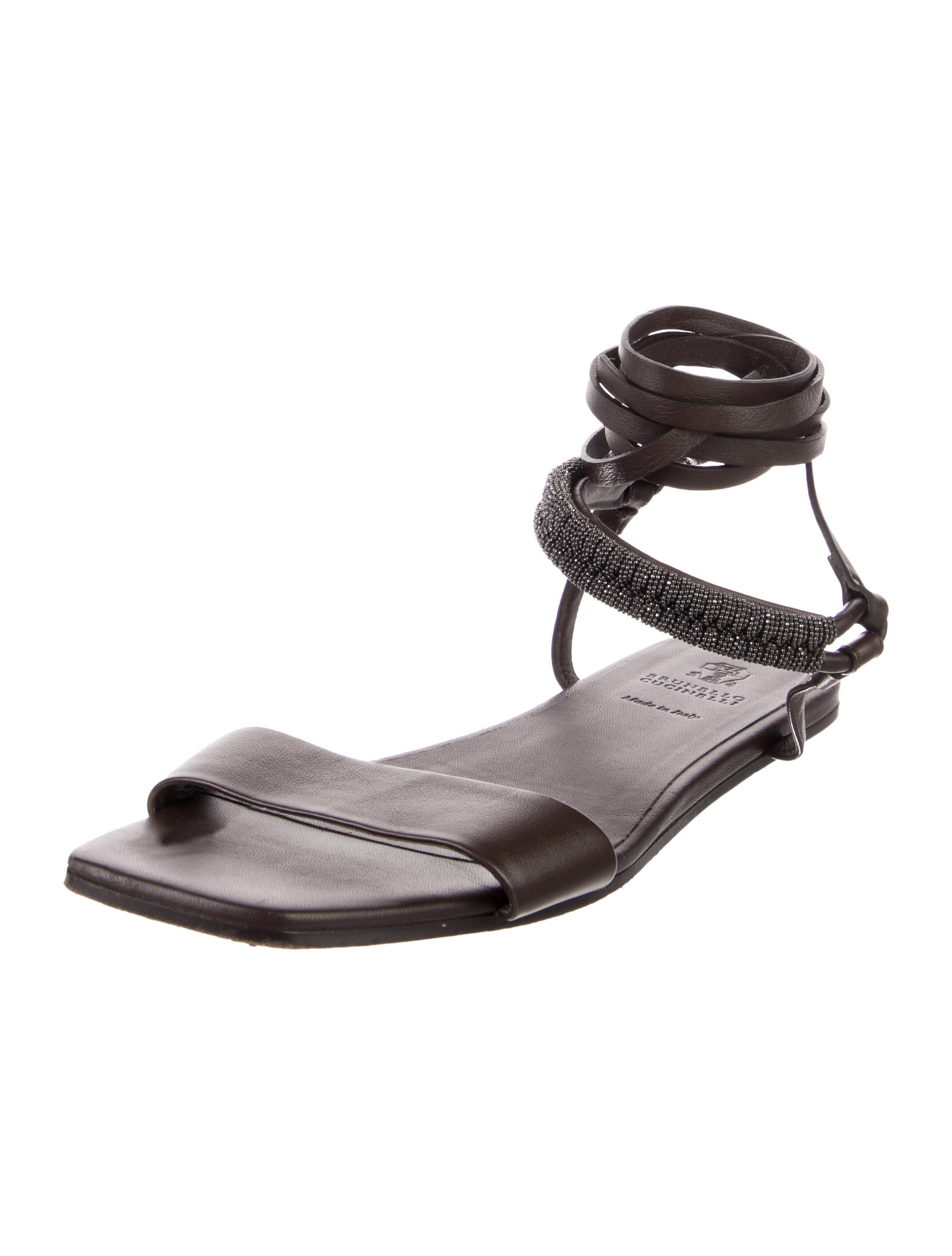 Brunello Cucinelli Leather Beaded Accents Gladiator Sandals