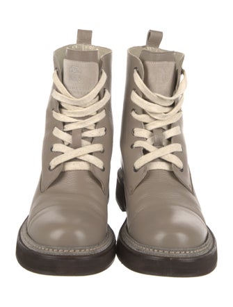 Brunello Cucinelli Leather Colorblock Pattern Combat Boots