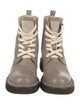 Brunello Cucinelli Leather Colorblock Pattern Combat Boots