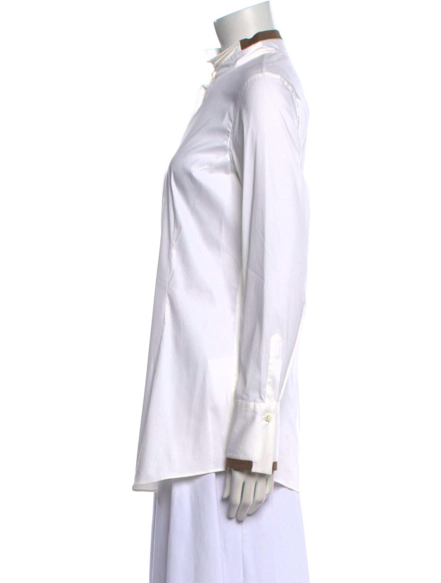 Brunello Cucinelli Mock Neck Long Sleeve Button-Up Top