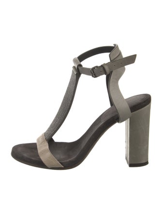 Brunello Cucinelli Monili Suede T-Strap Sandals