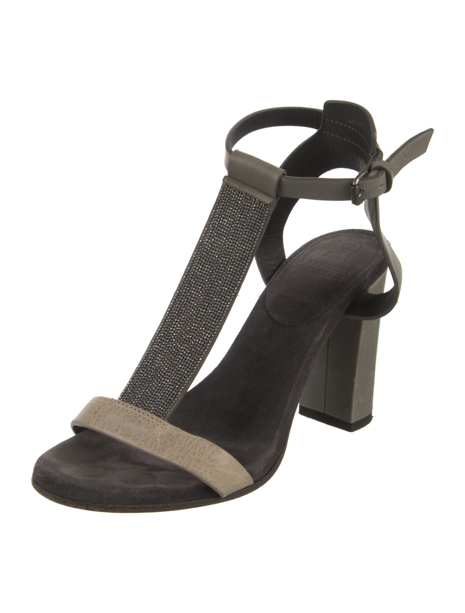 Brunello Cucinelli Monili Suede T-Strap Sandals