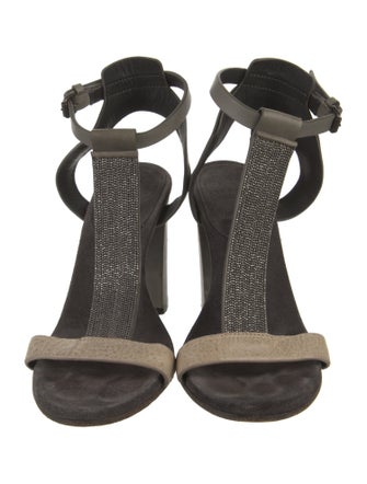 Brunello Cucinelli Monili Suede T-Strap Sandals