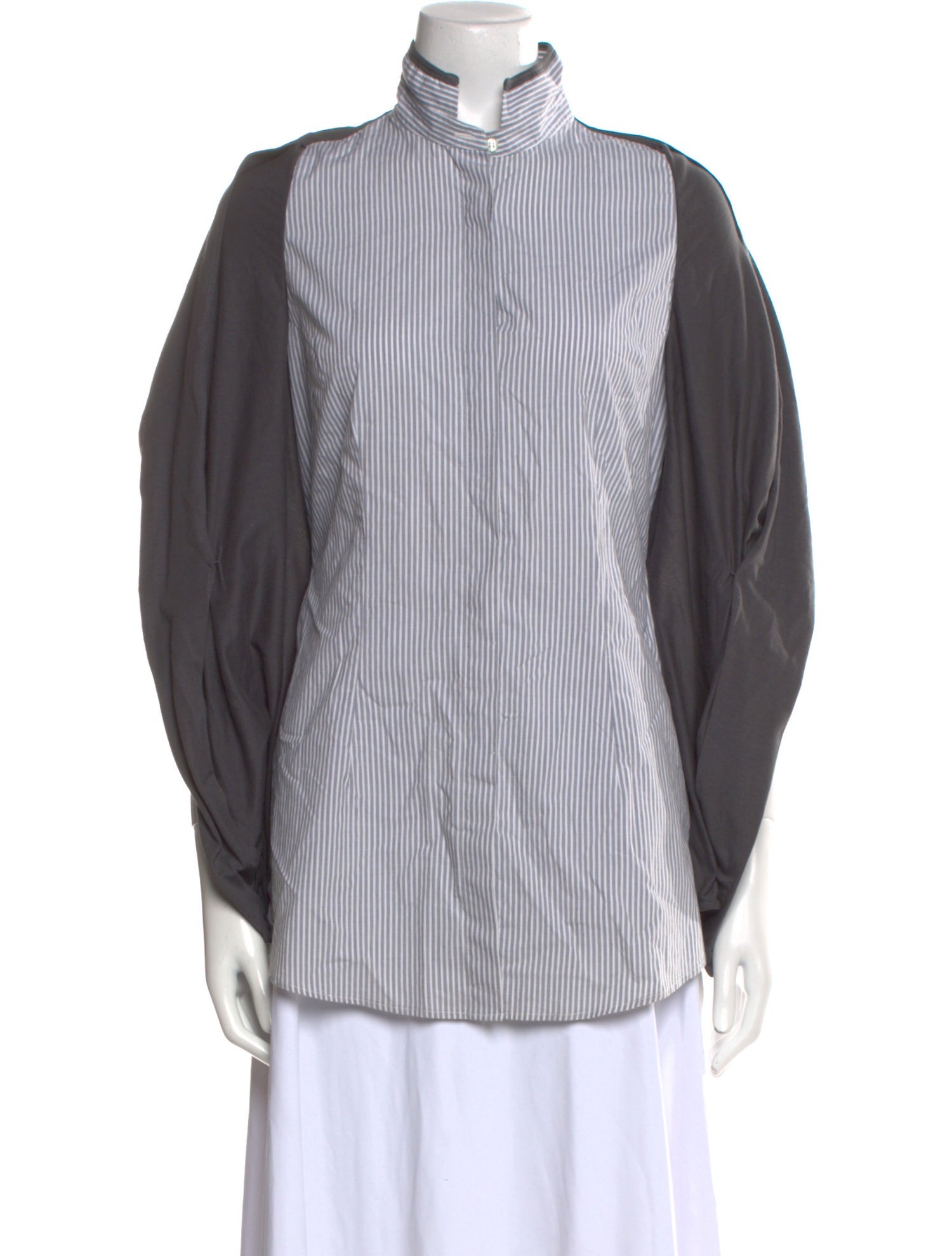 Brunello Cucinelli Striped Mock Neck Button-Up Top