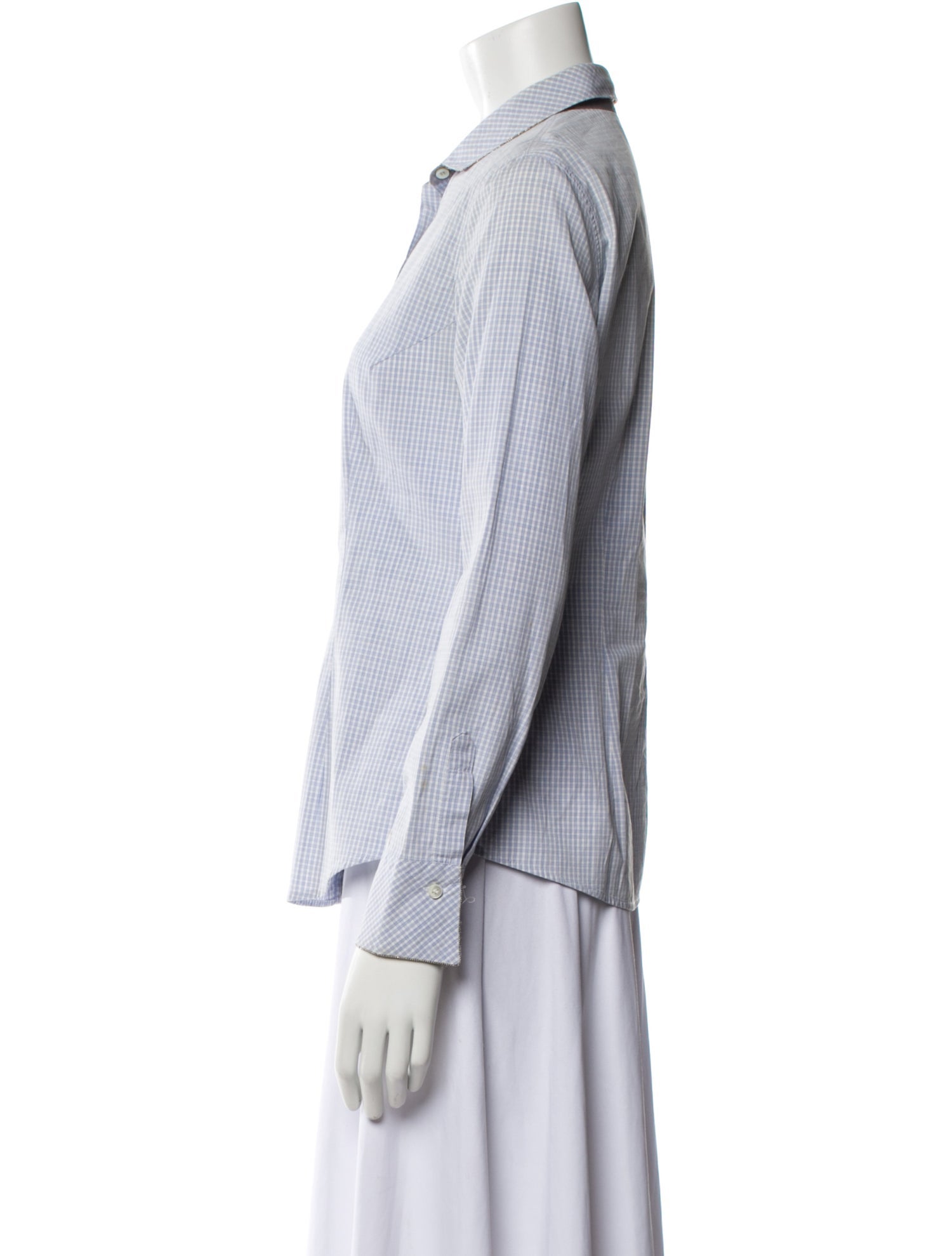 Brunello Cucinelli Plaid Print Long Sleeve Button-Up Top