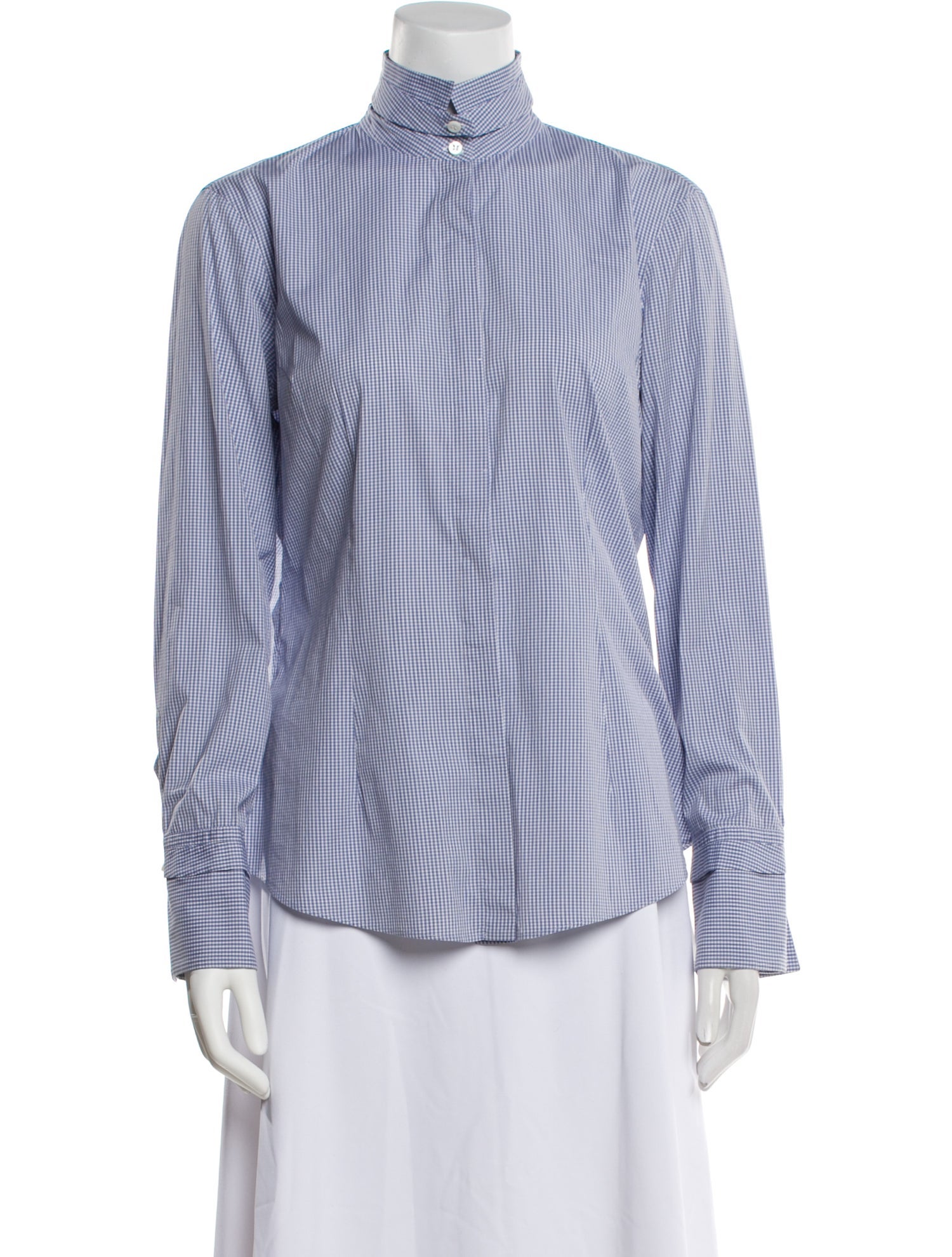 Brunello Cucinelli Striped Mock Neck Button-Up Top