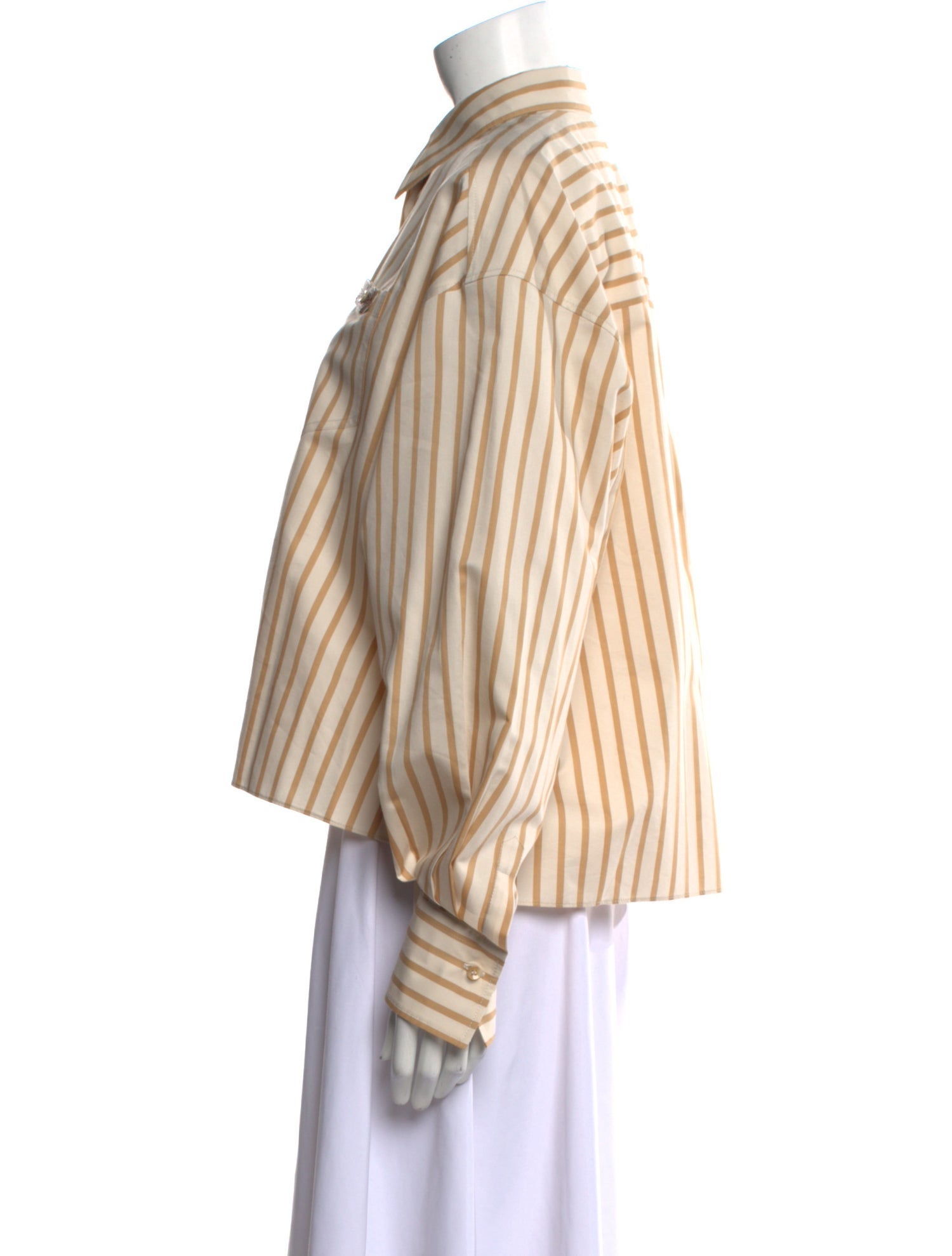 Brunello Cucinelli Striped Mock Neck Button-Up Top