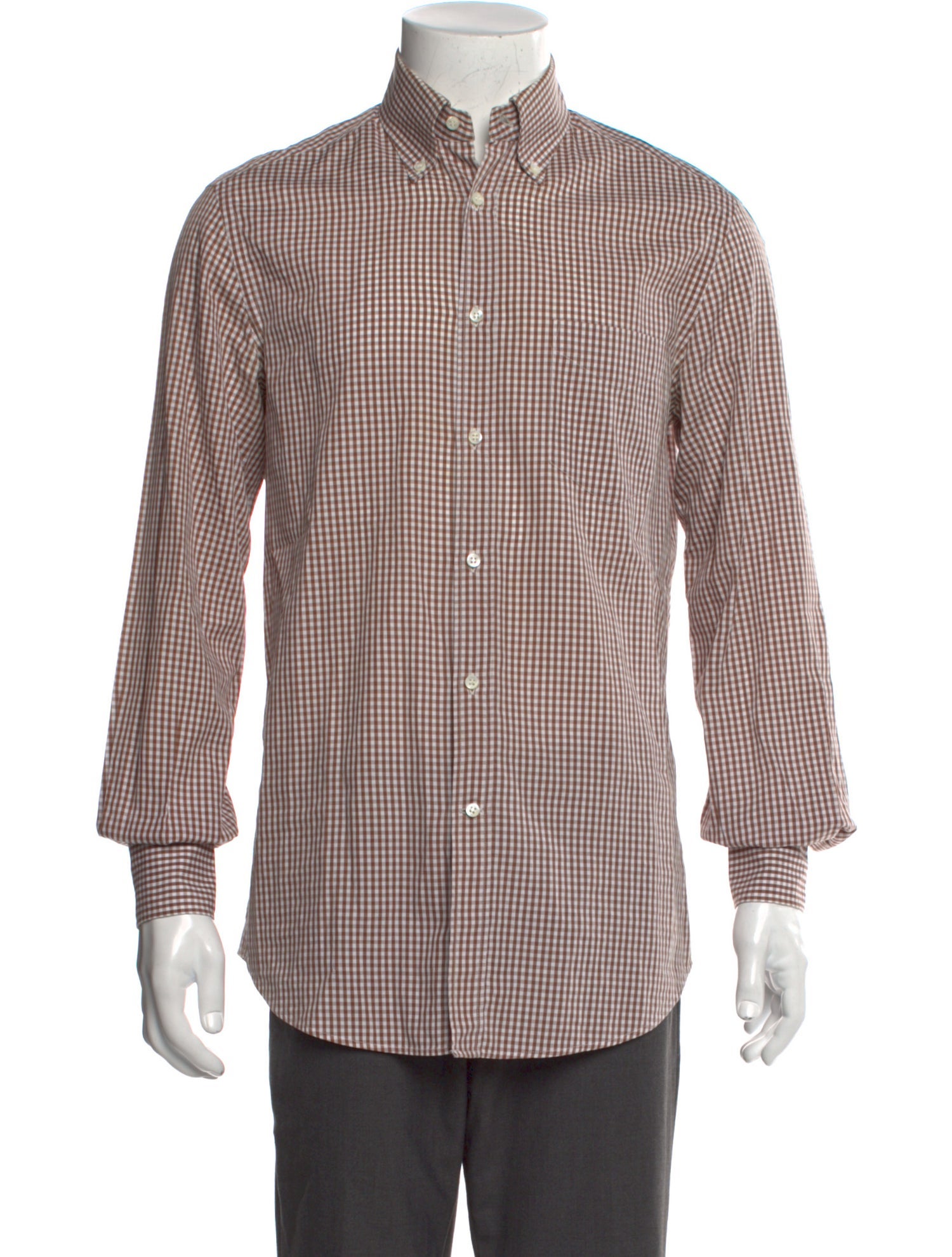 Brunello Cucinelli Plaid Print Long Sleeve Dress Shirt