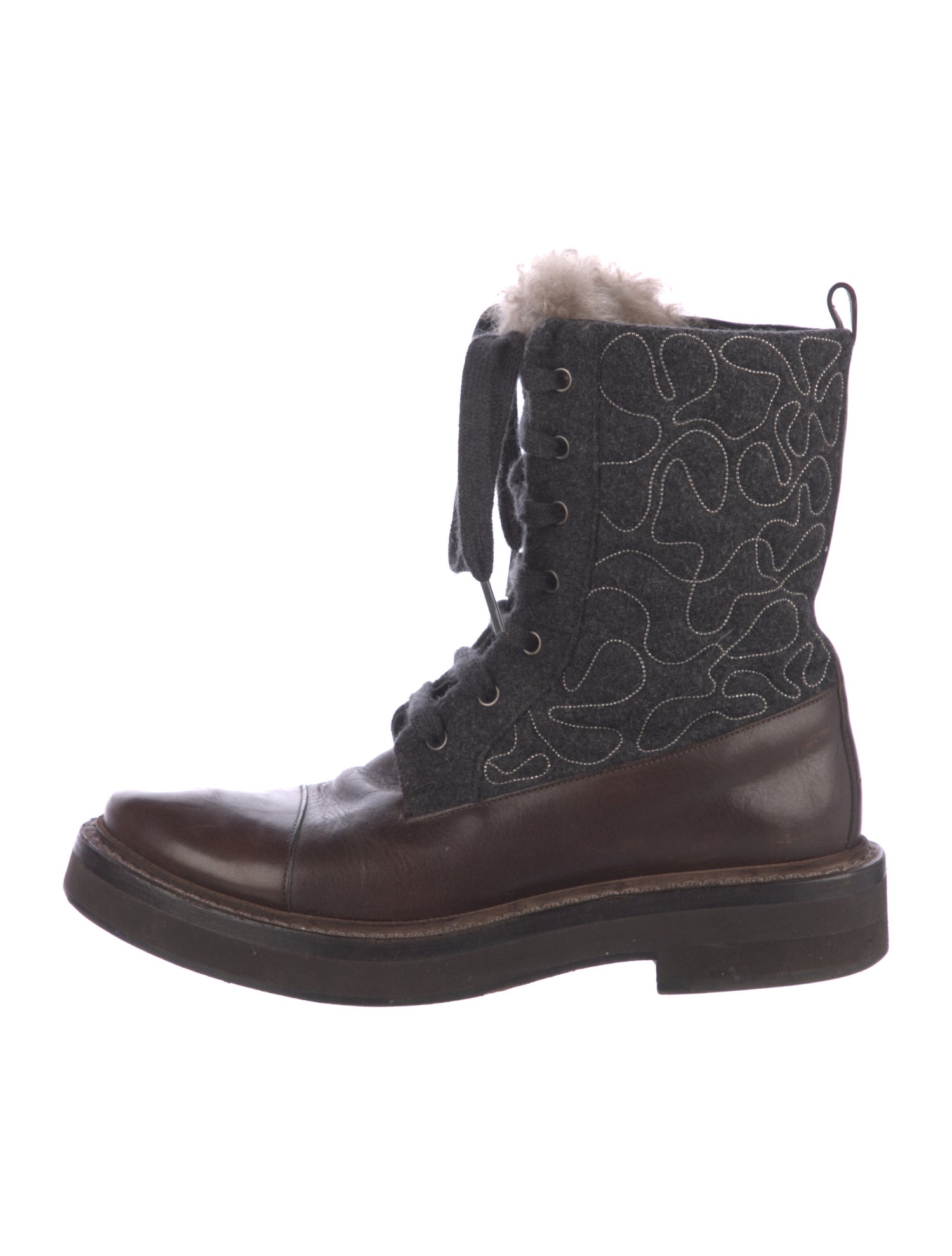 Brunello Cucinelli Monili Leather Combat Boots