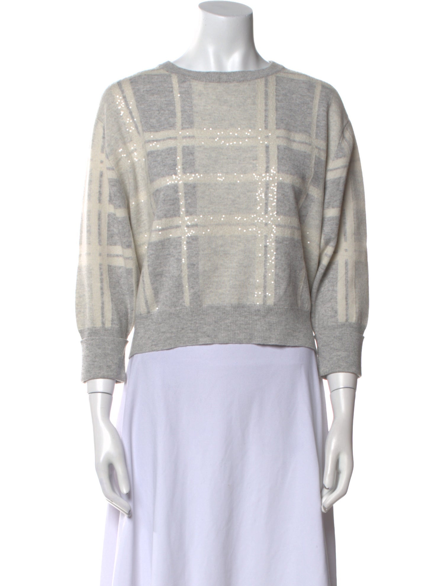 Brunello Cucinelli Virgin Wool Plaid Print Sweater