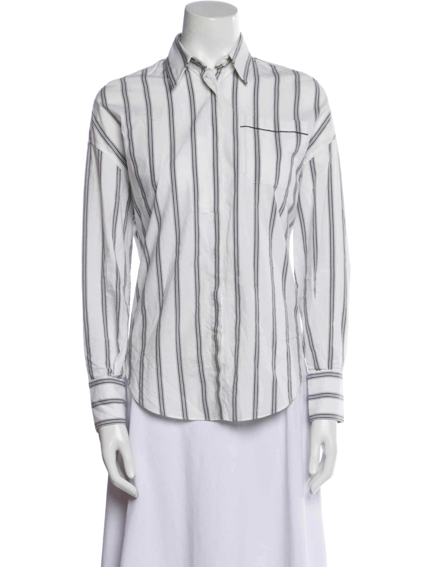 Brunello Cucinelli Striped Long Sleeve Button-Up Top