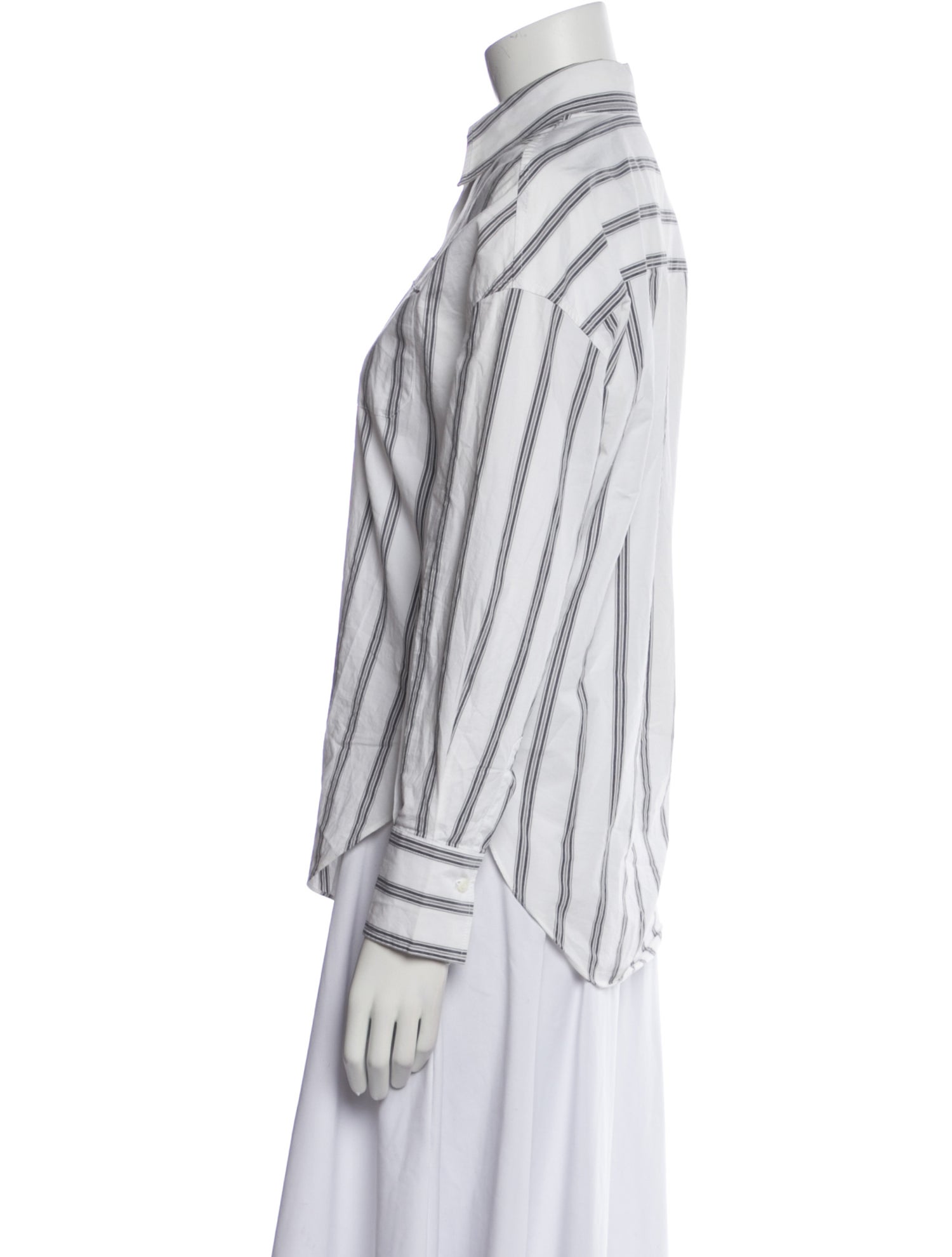 Brunello Cucinelli Striped Long Sleeve Button-Up Top