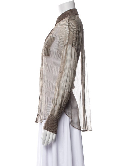 Brunello Cucinelli Wool Plaid Print Button-Up Top