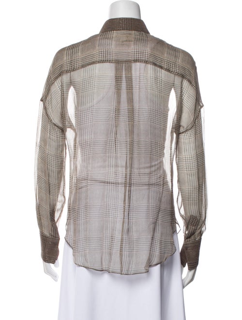 Brunello Cucinelli Wool Plaid Print Button-Up Top