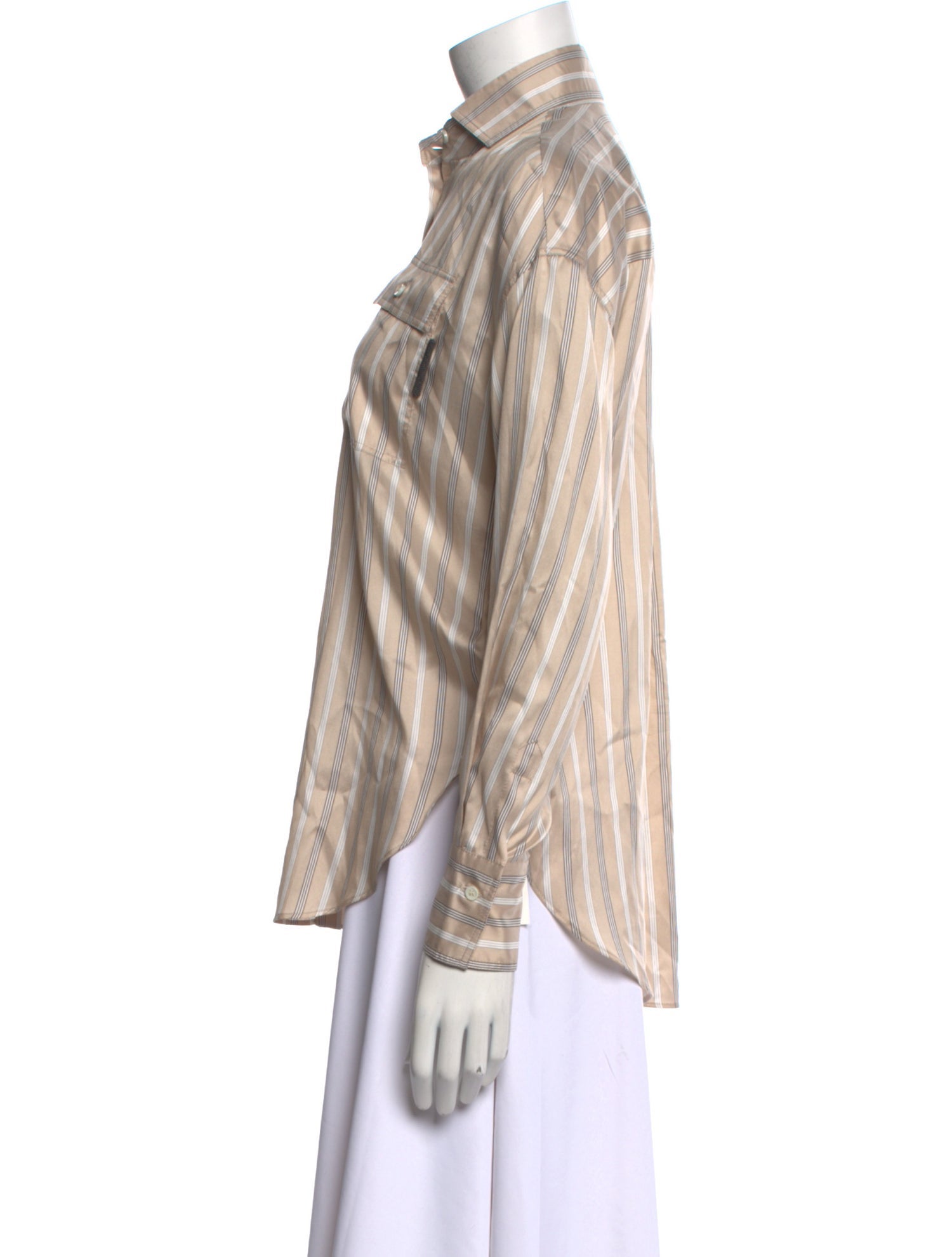 Brunello Cucinelli Silk Striped Button-Up Top