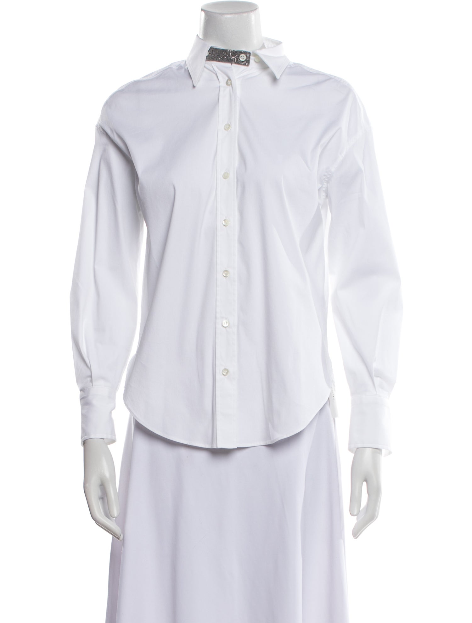 Brunello Cucinelli Mock Neck Long Sleeve Button-Up Top