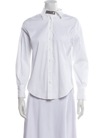 Brunello Cucinelli Mock Neck Long Sleeve Button-Up Top