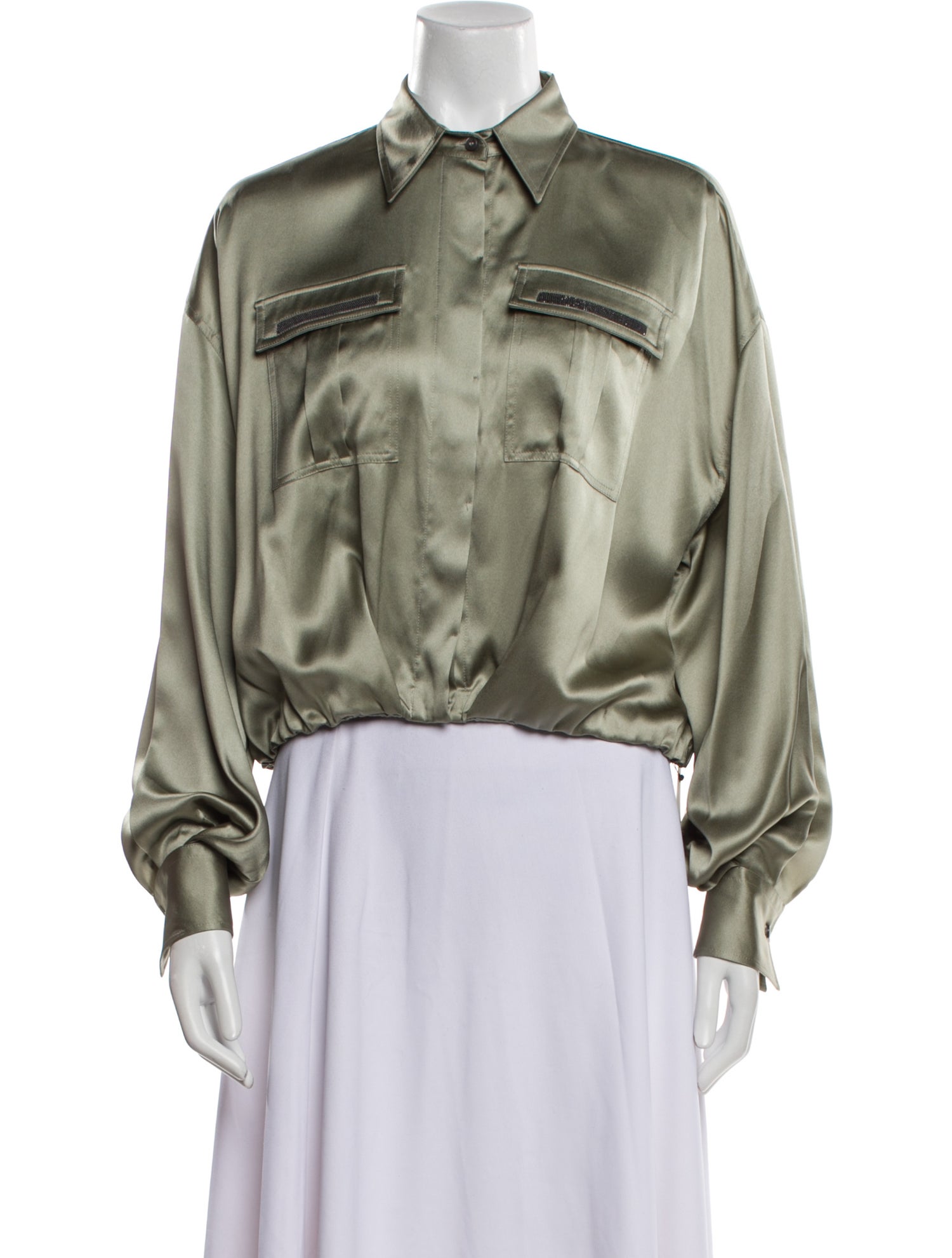 Brunello Cucinelli Silk Long Sleeve Button-Up Top