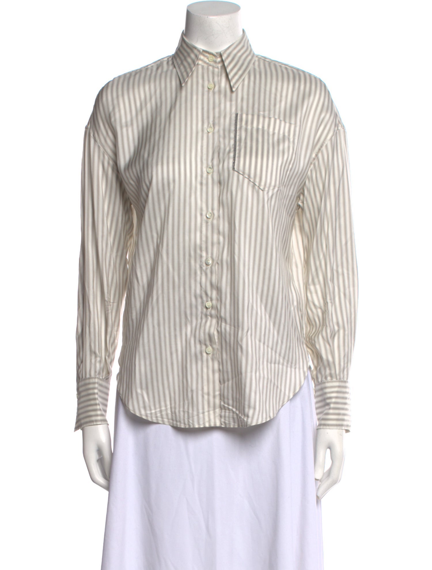 Brunello Cucinelli Silk Striped Button-Up Top