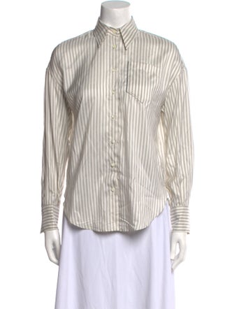 Brunello Cucinelli Silk Striped Button-Up Top