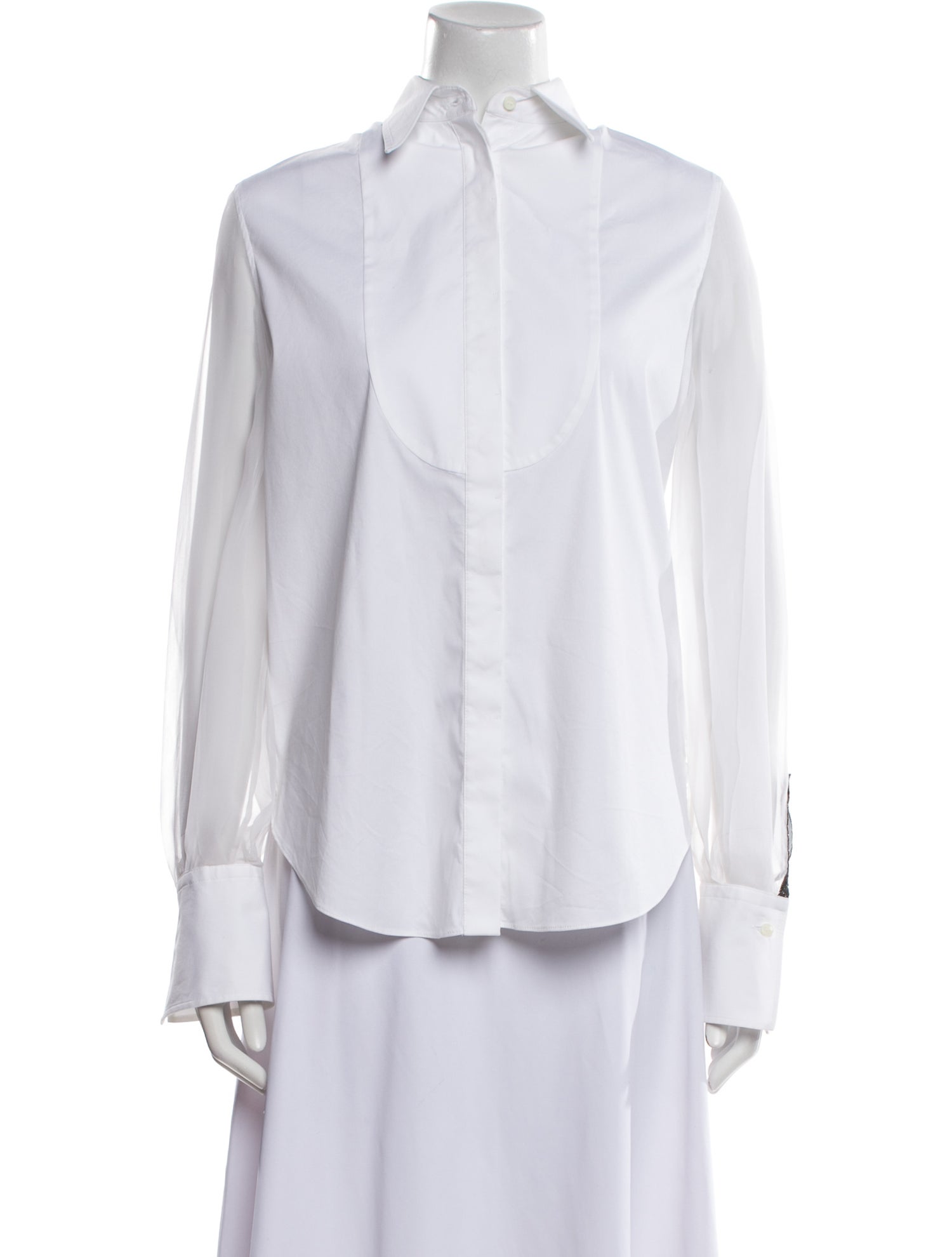 Brunello Cucinelli Mock Neck Long Sleeve Button-Up Top