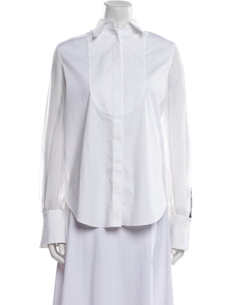 Brunello Cucinelli Mock Neck Long Sleeve Button-Up Top