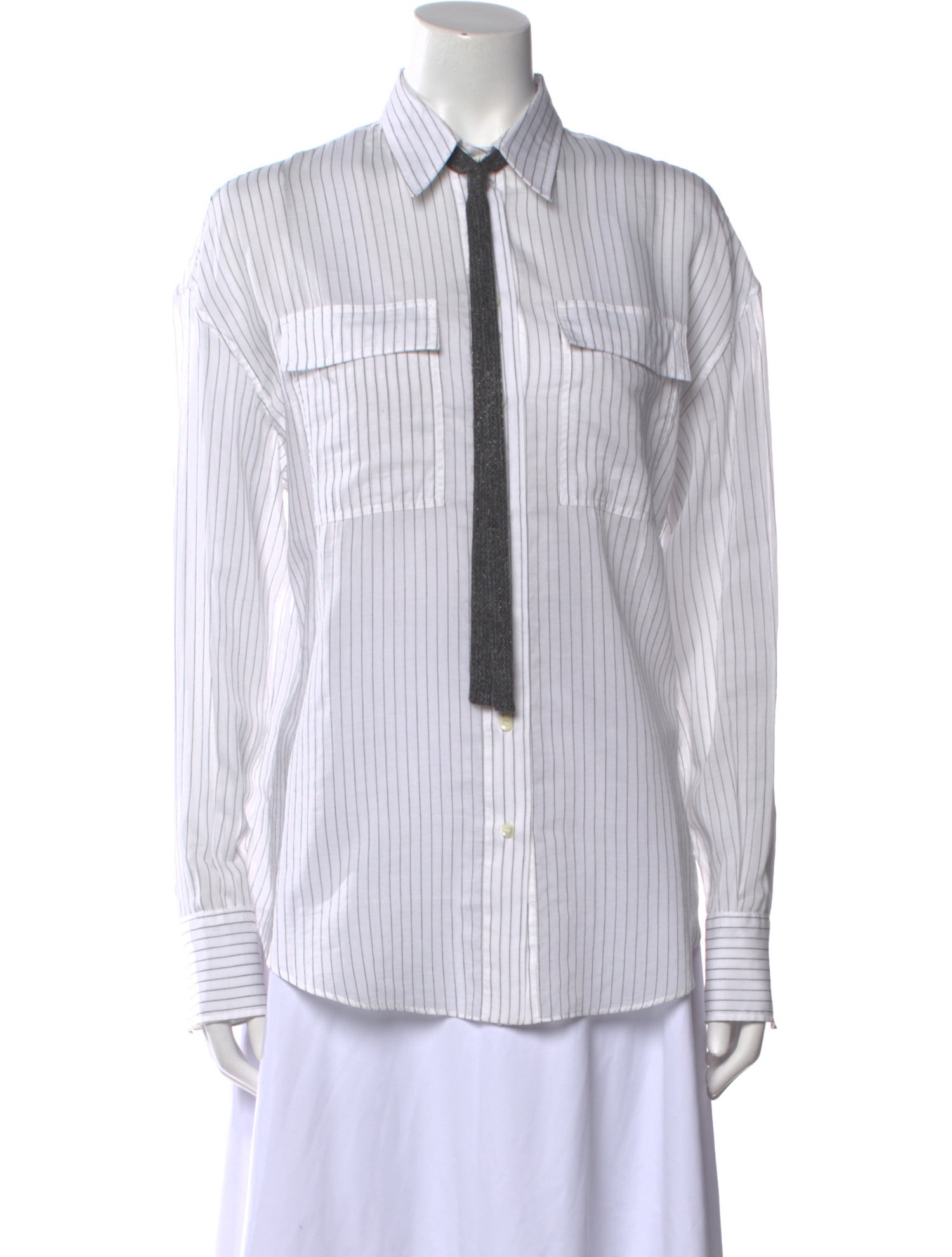 Brunello Cucinelli Striped Long Sleeve Button-Up Top