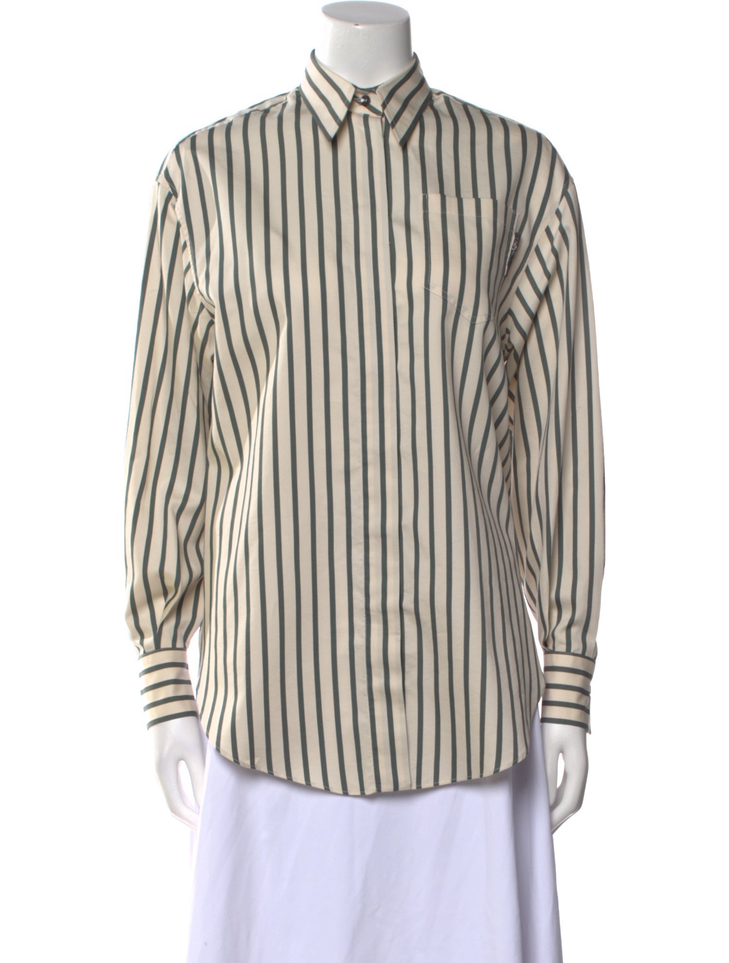 Brunello Cucinelli Striped Long Sleeve Button-Up Top