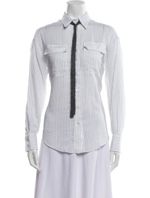 Brunello Cucinelli Striped Long Sleeve Button-Up Top