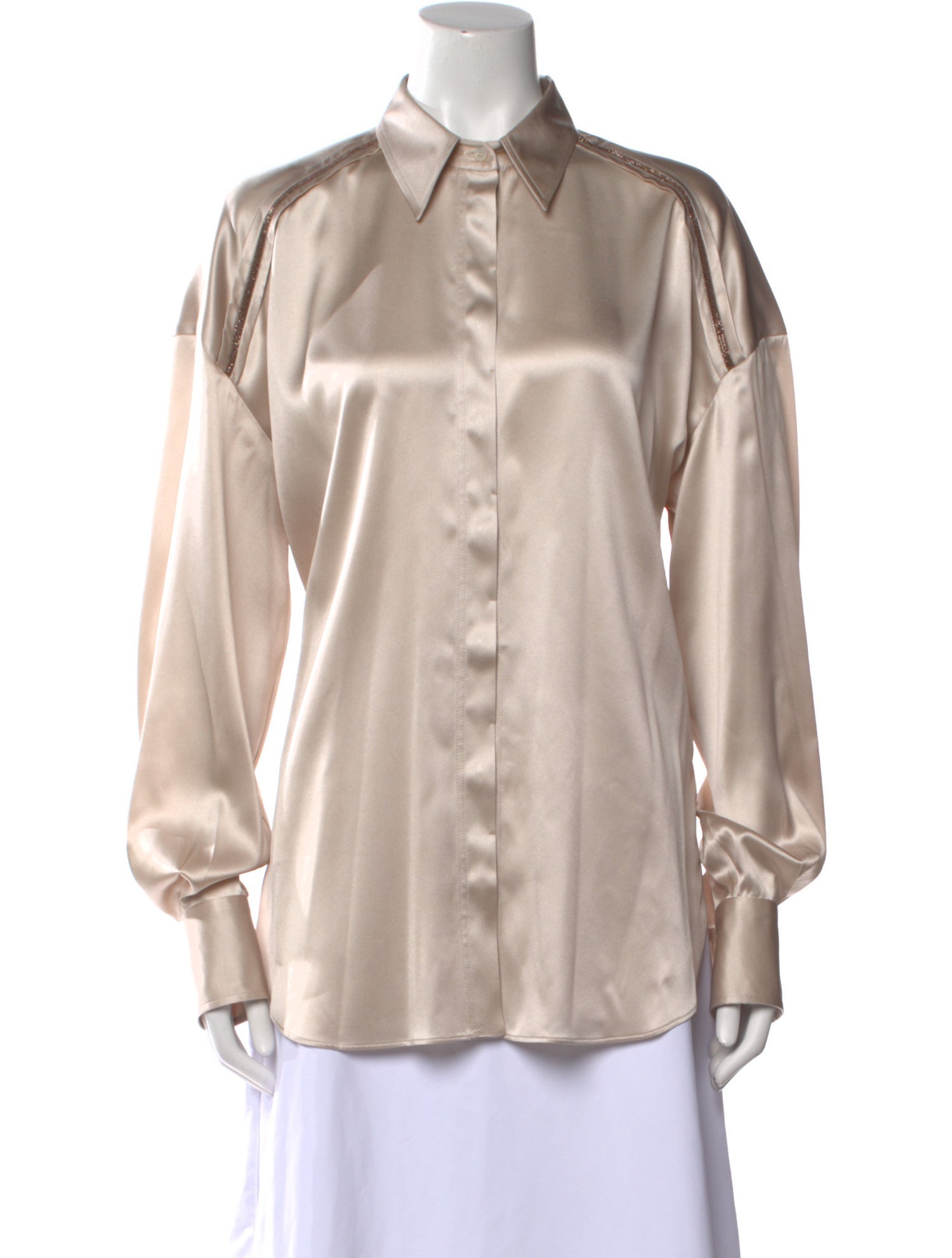 Brunello Cucinelli Silk Long Sleeve Button-Up Top