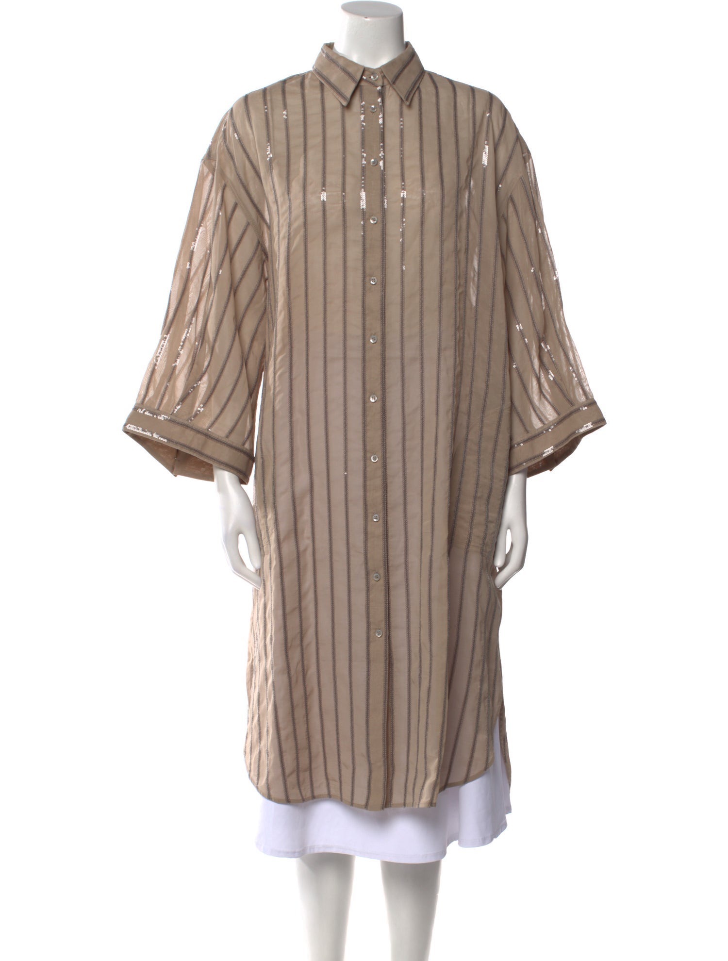 Brunello Cucinelli Striped Three-Quarter Sleeve Tunic