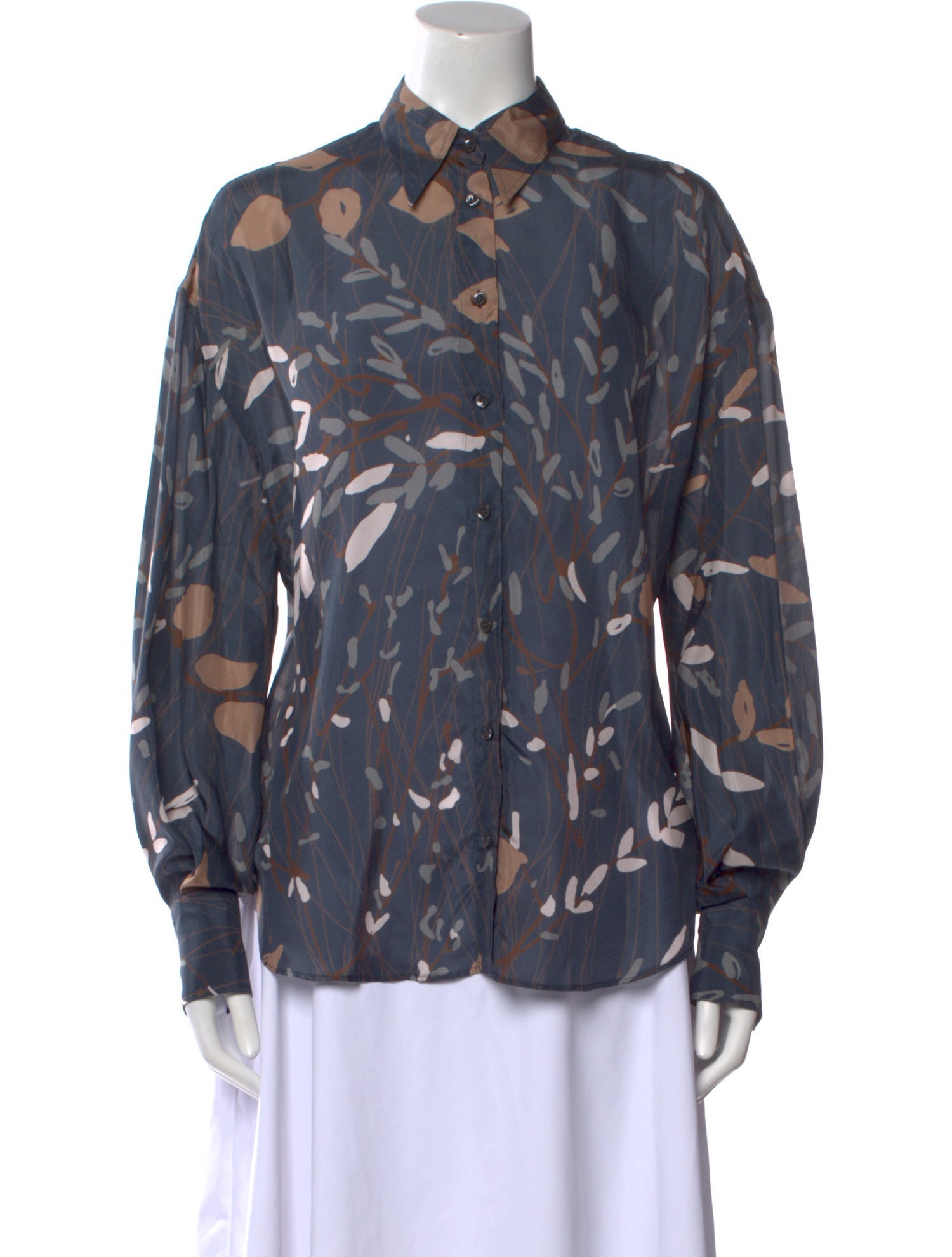 Brunello Cucinelli Silk Printed Button-Up Top