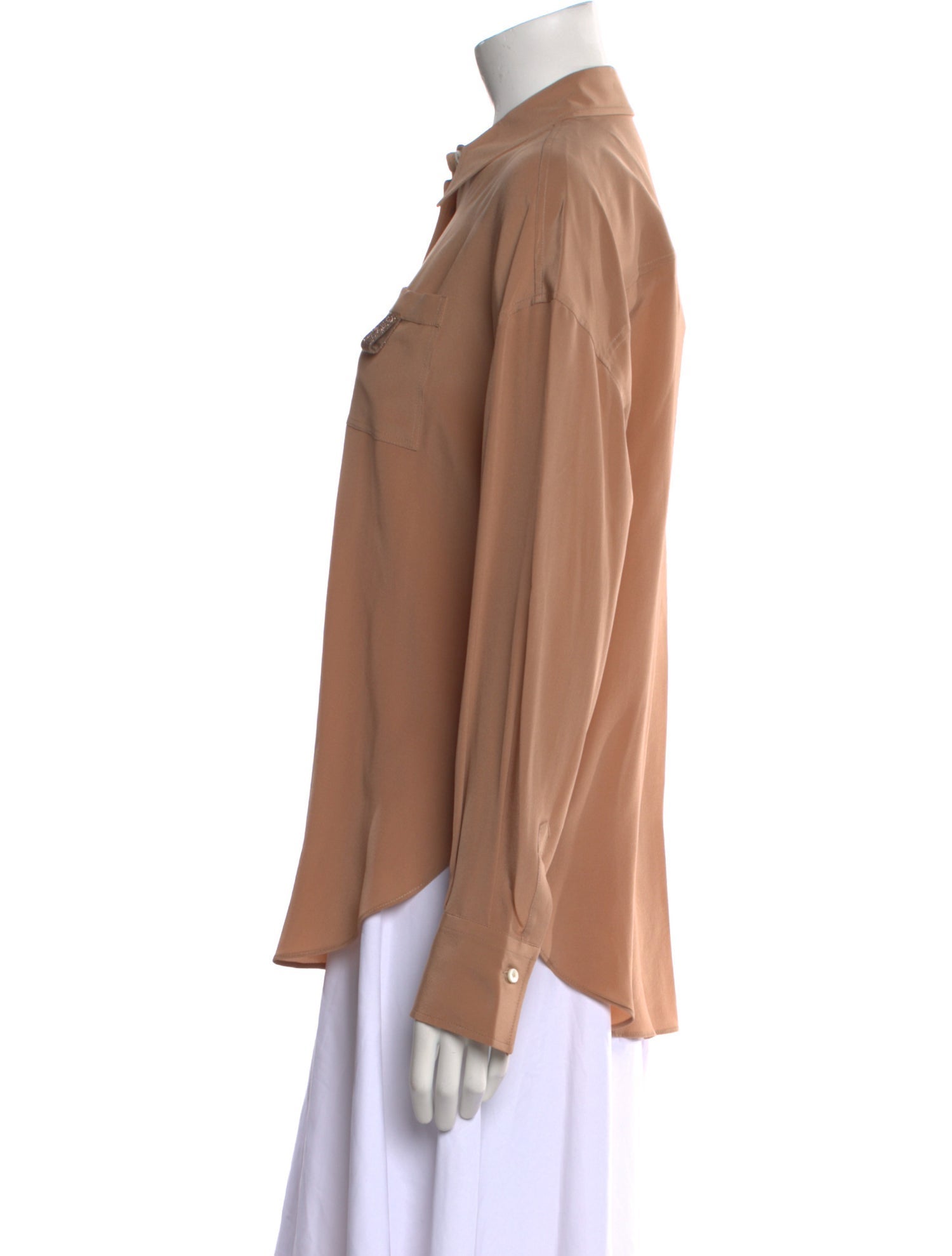 Brunello Cucinelli Silk Long Sleeve Button-Up Top