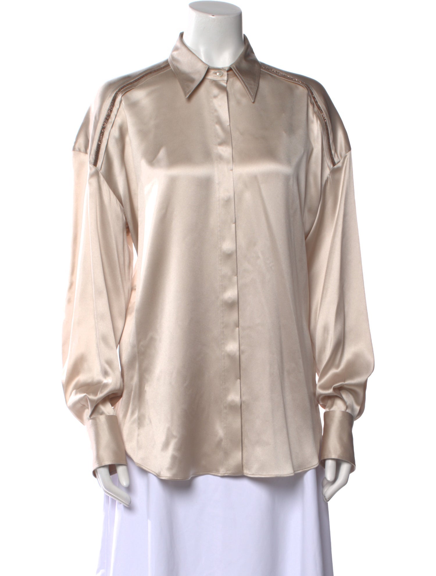 Brunello Cucinelli Silk Long Sleeve Button-Up Top