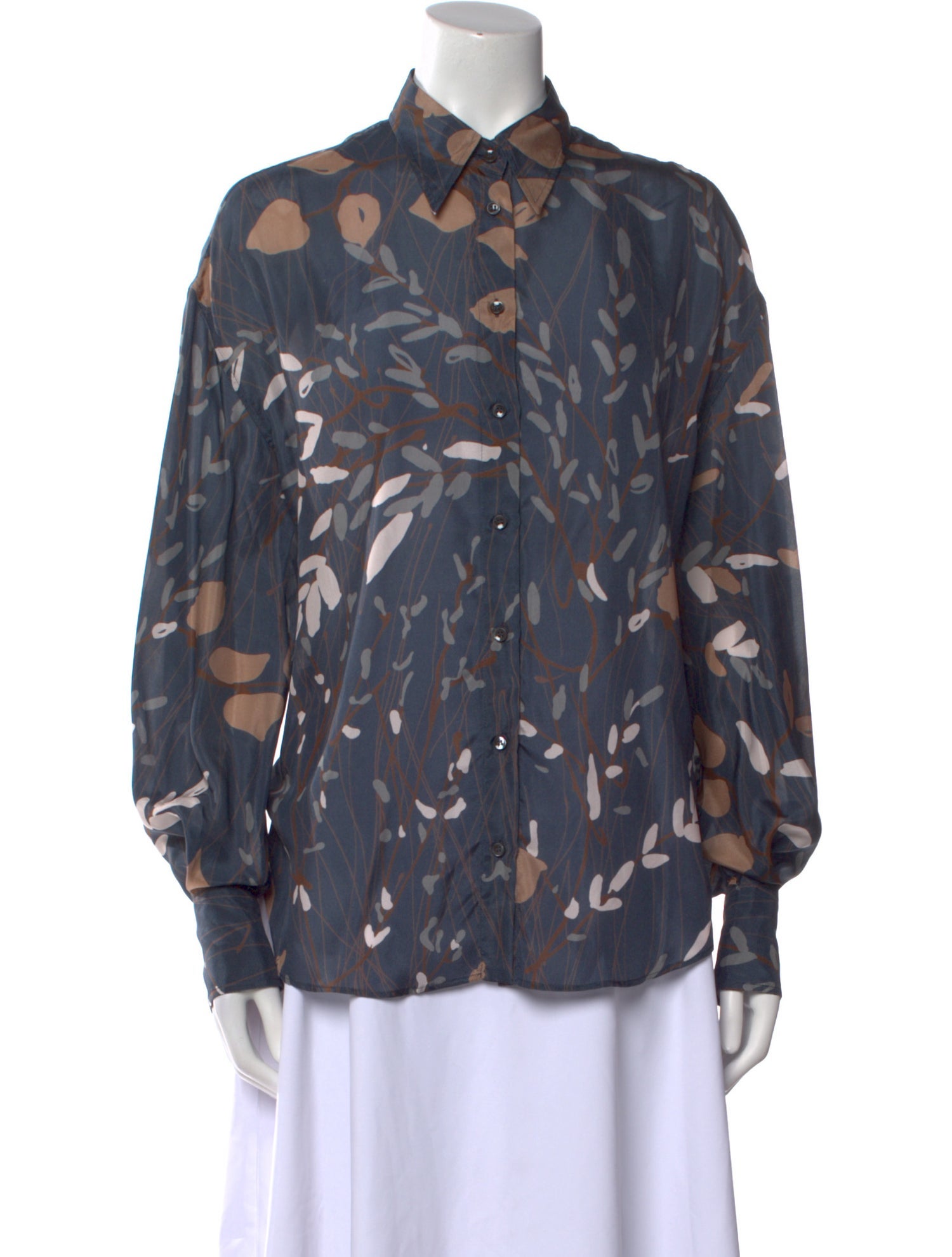 Brunello Cucinelli Silk Printed Button-Up Top