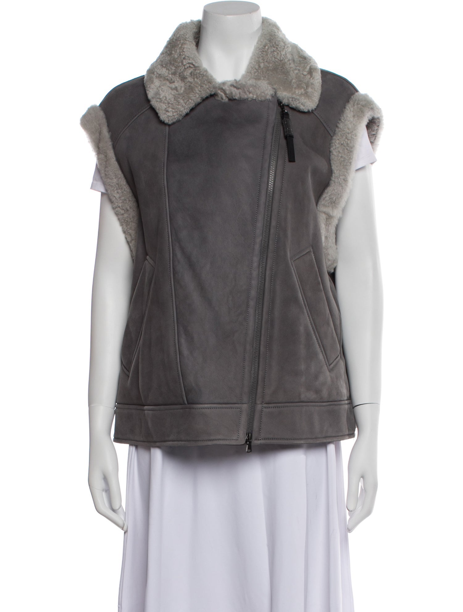 Brunello Cucinelli Leather Faux Fur Jacket