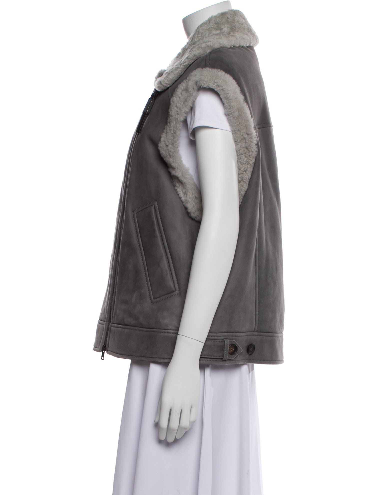 Brunello Cucinelli Leather Faux Fur Jacket
