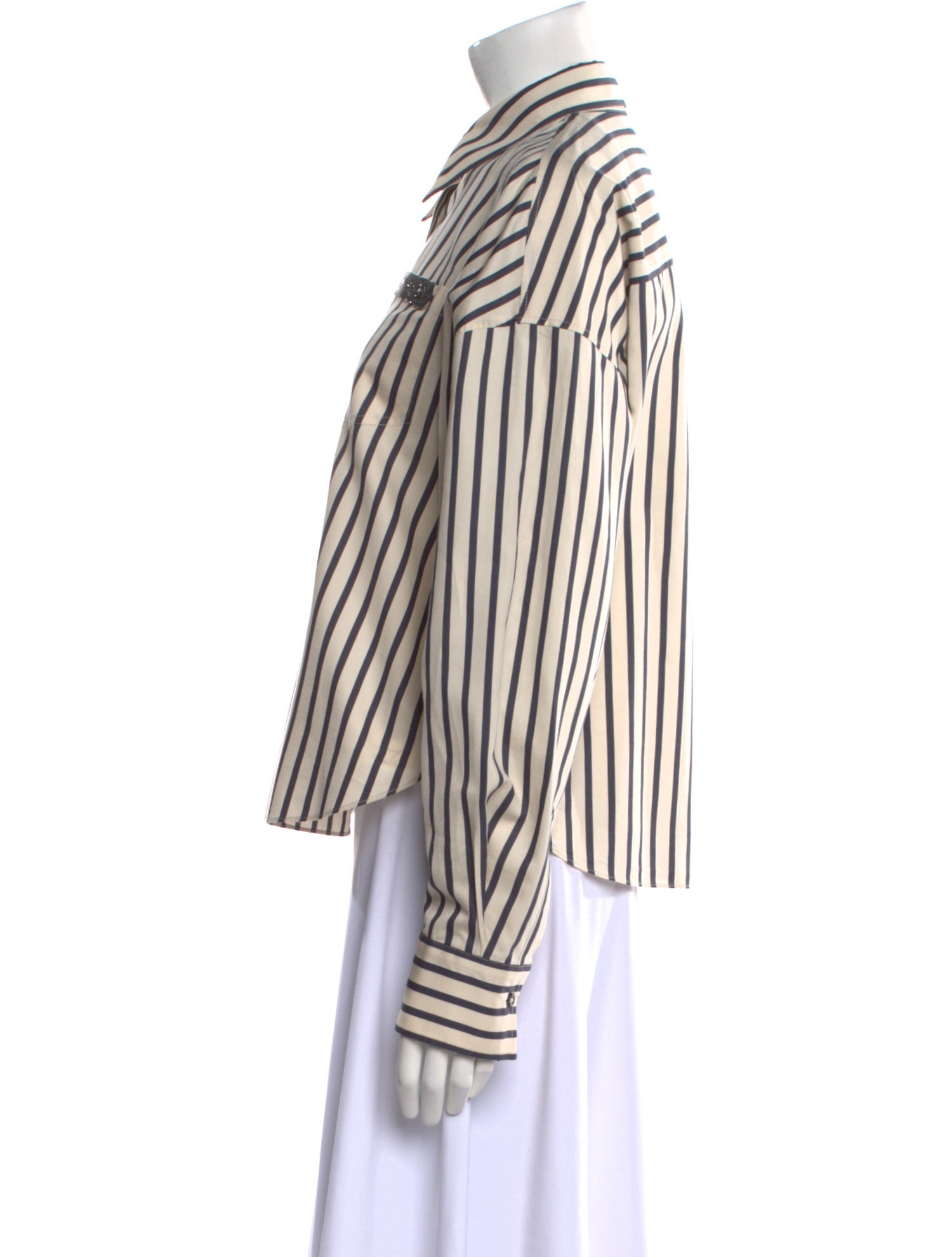 Brunello Cucinelli Striped Long Sleeve Button-Up Top