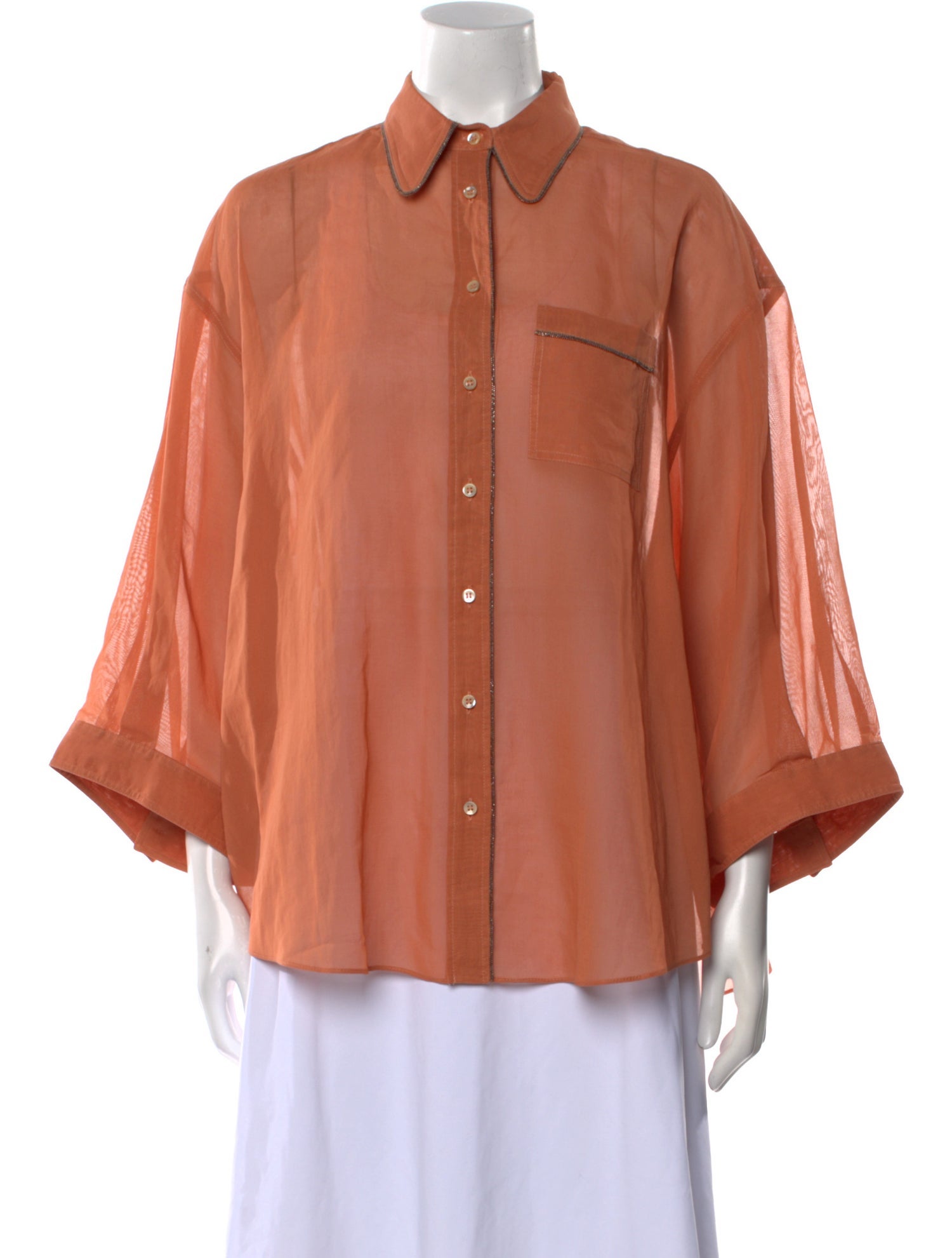 Brunello Cucinelli Three-Quarter Sleeve Button-Up Top w/ Tags