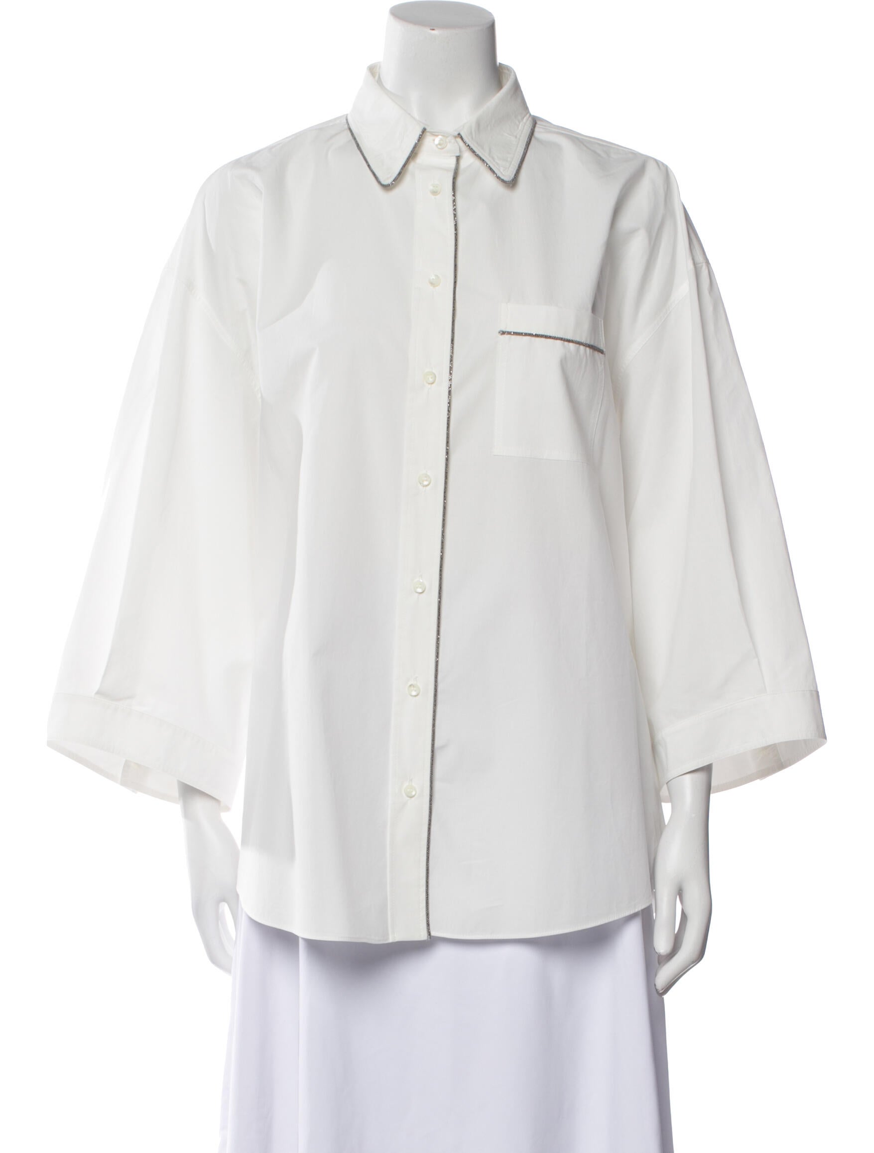 Brunello Cucinelli Three-Quarter Sleeve Button-Up Top
