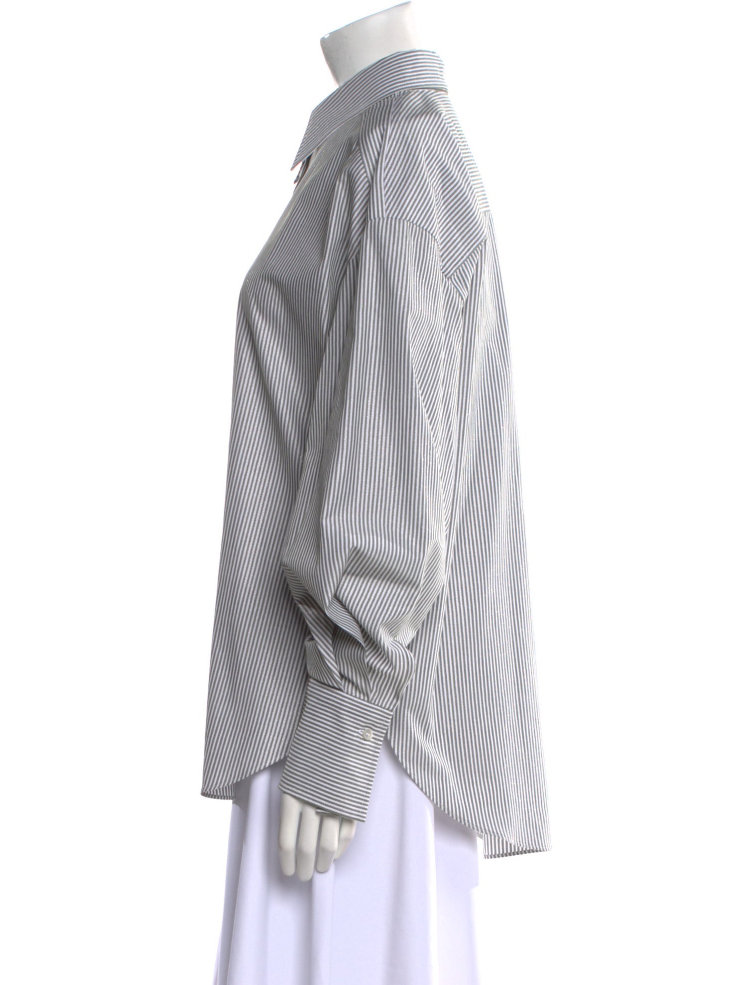 Brunello Cucinelli Striped Long Sleeve Button-Up Top