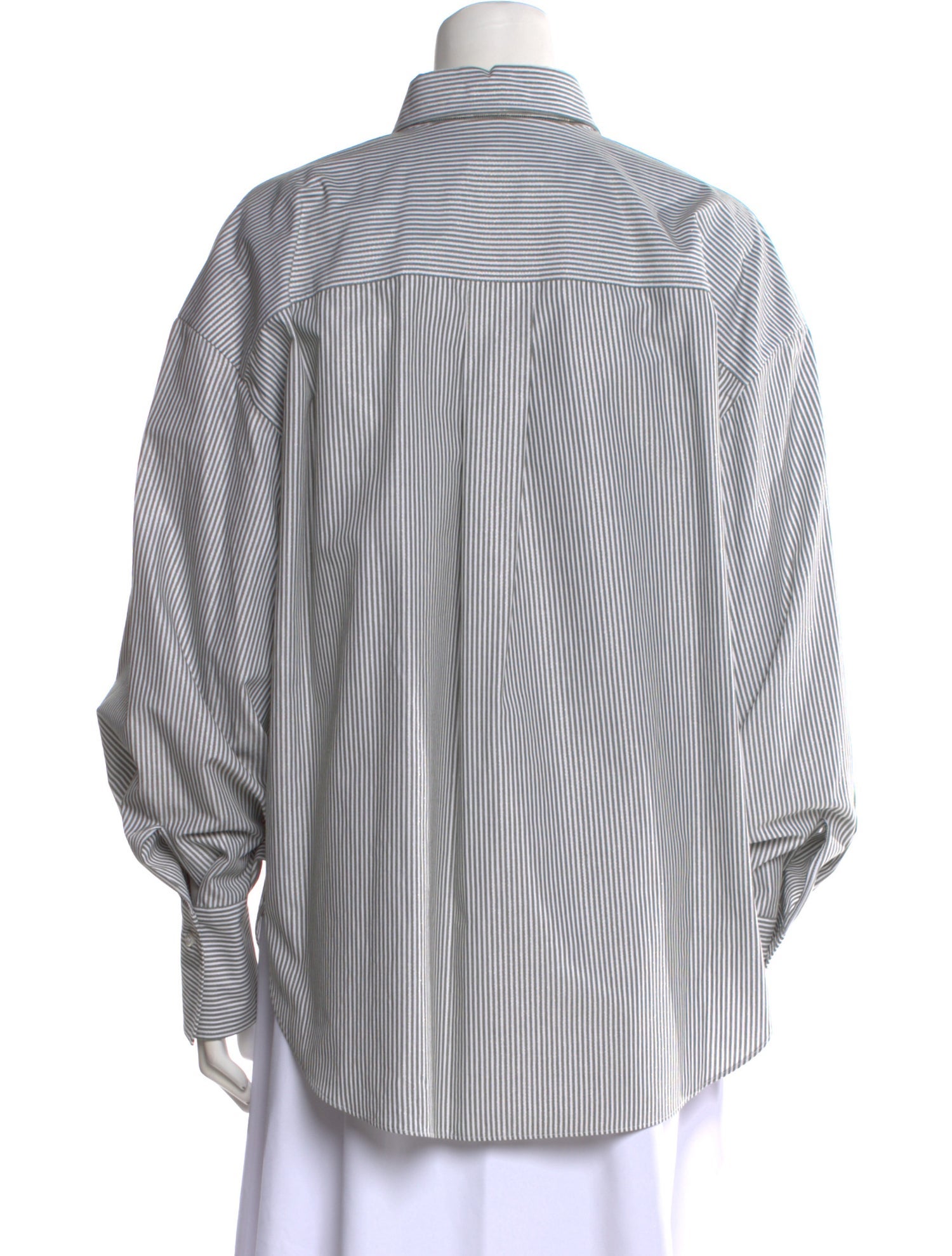 Brunello Cucinelli Striped Long Sleeve Button-Up Top