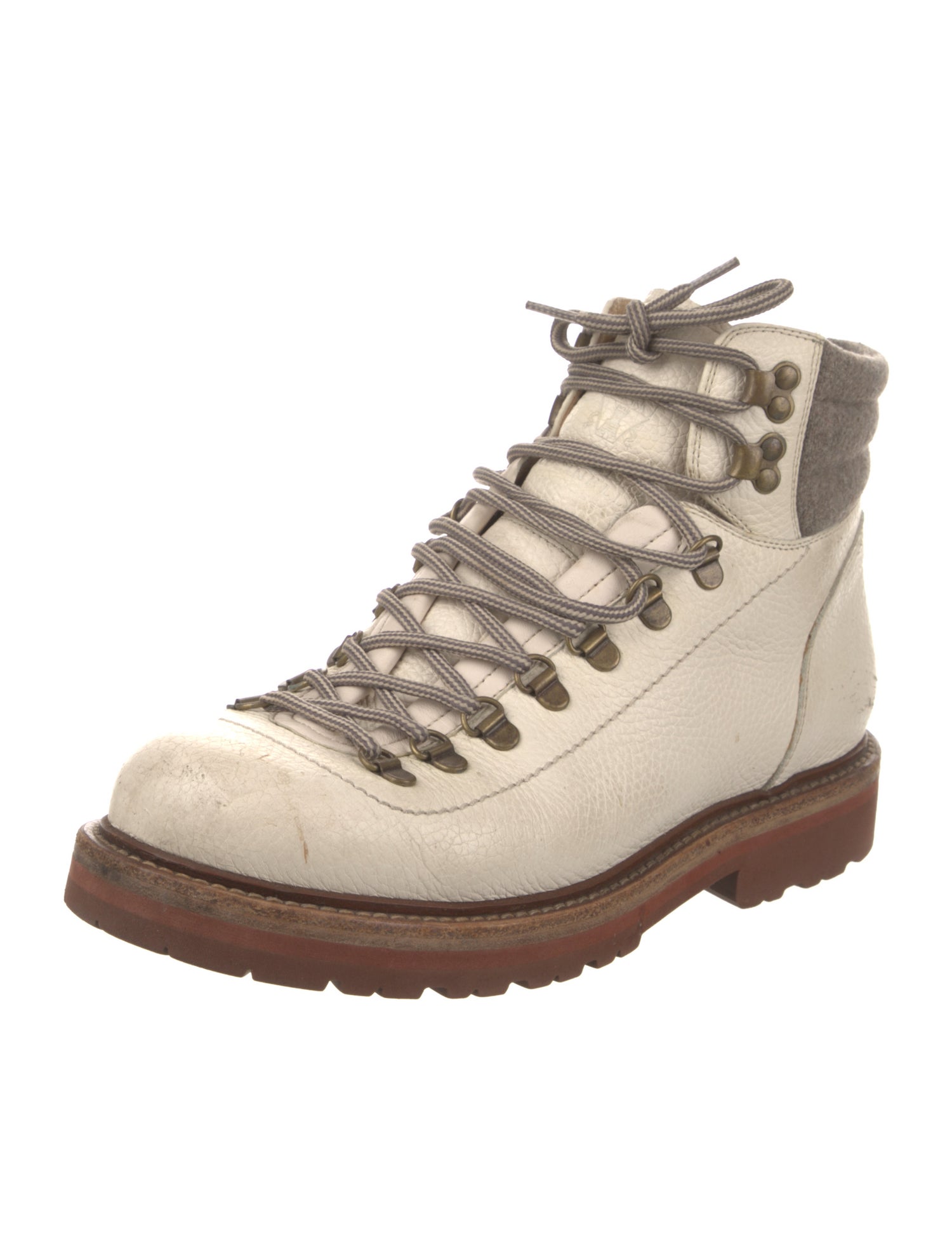 Brunello Cucinelli Leather Colorblock Pattern Hiking Boots