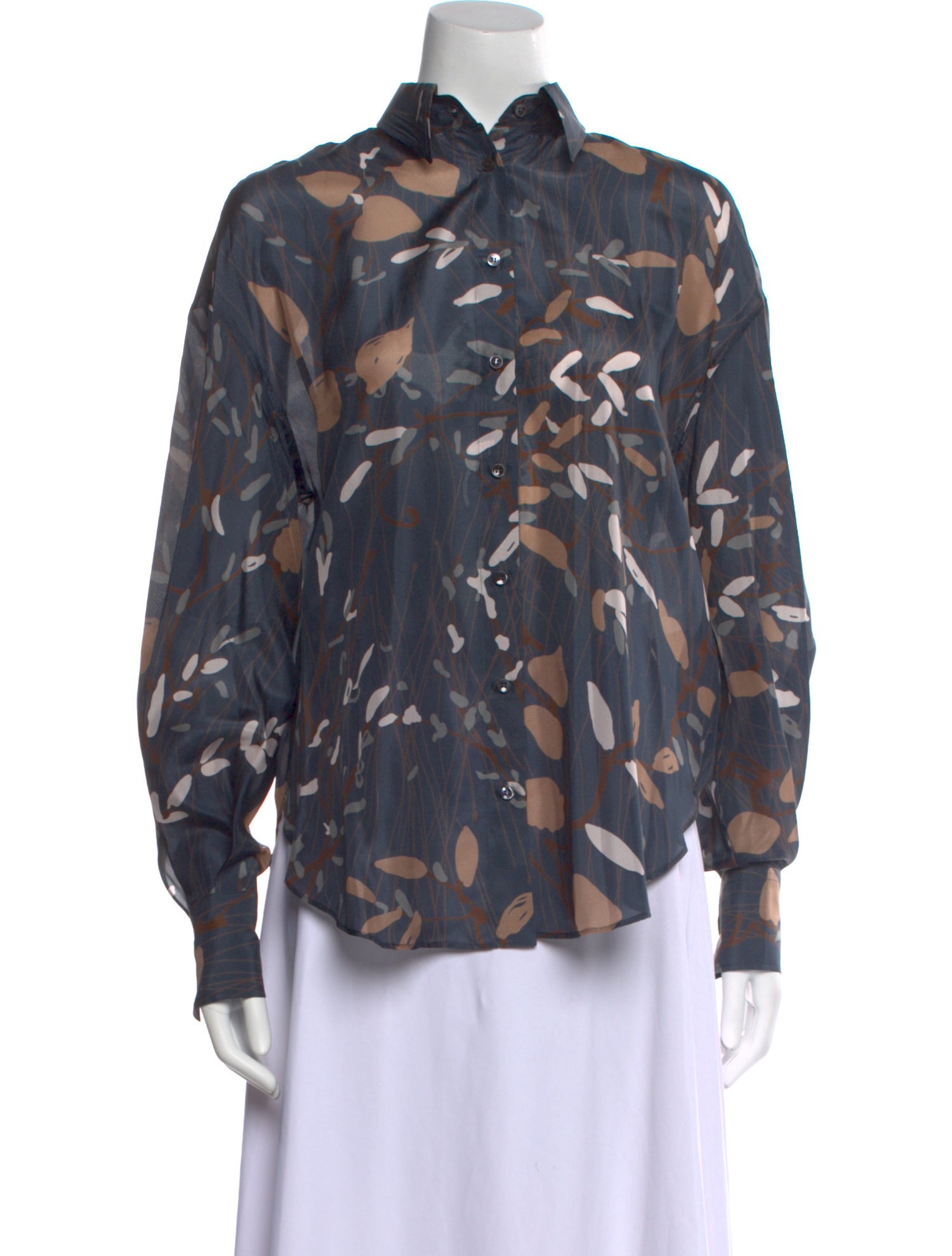 Brunello Cucinelli Silk Printed Button-Up Top w/ Tags