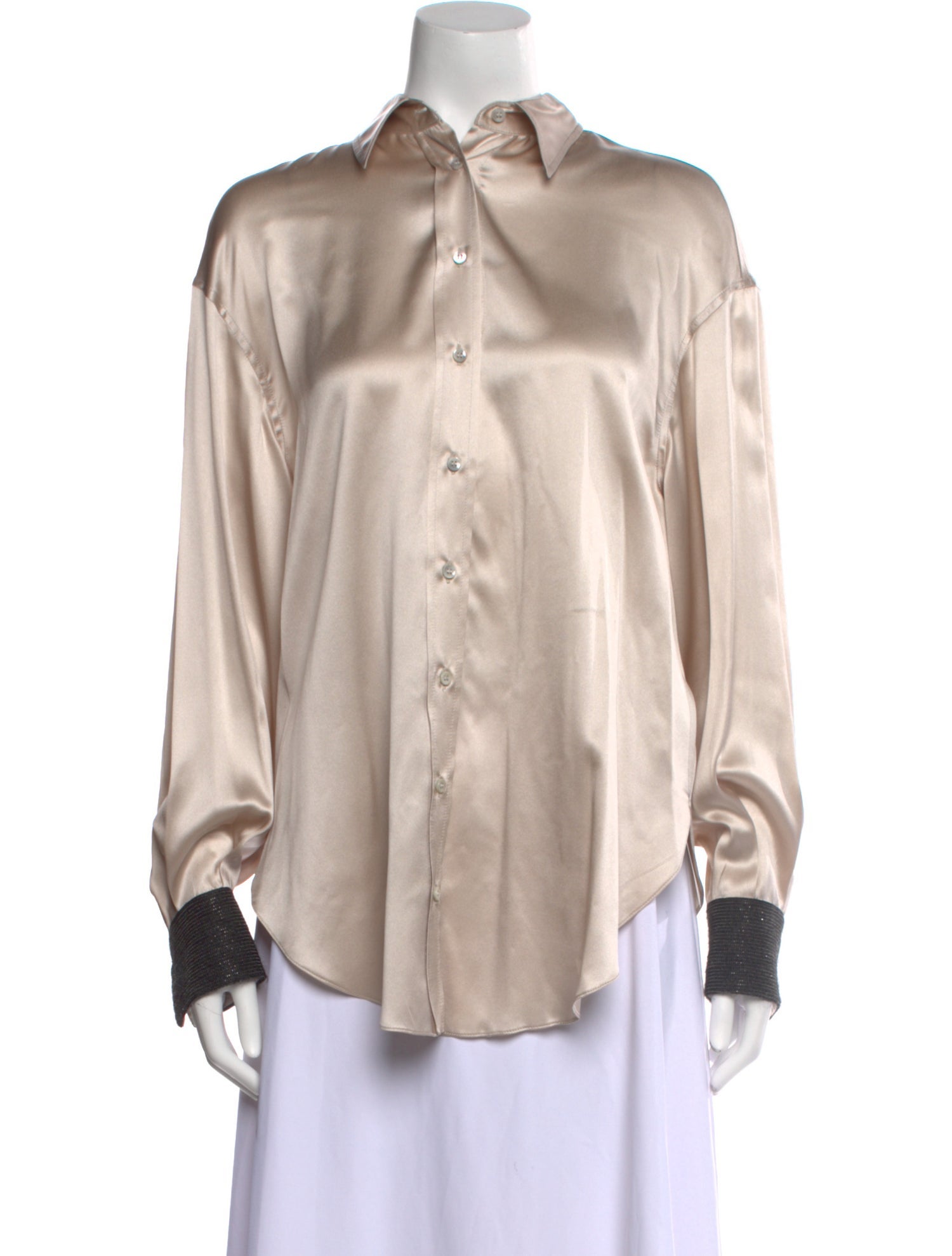 Brunello Cucinelli Silk Long Sleeve Button-Up Top w/ Tags