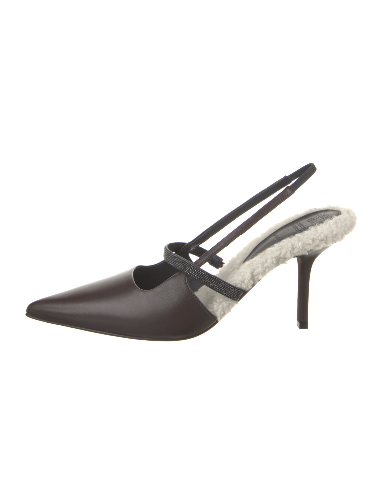 Brunello Cucinelli Leather Beaded Accents Slingback Pumps