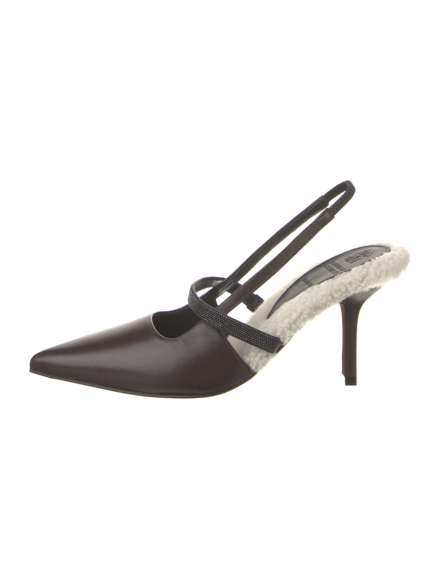 Brunello Cucinelli Leather Beaded Accents Slingback Pumps