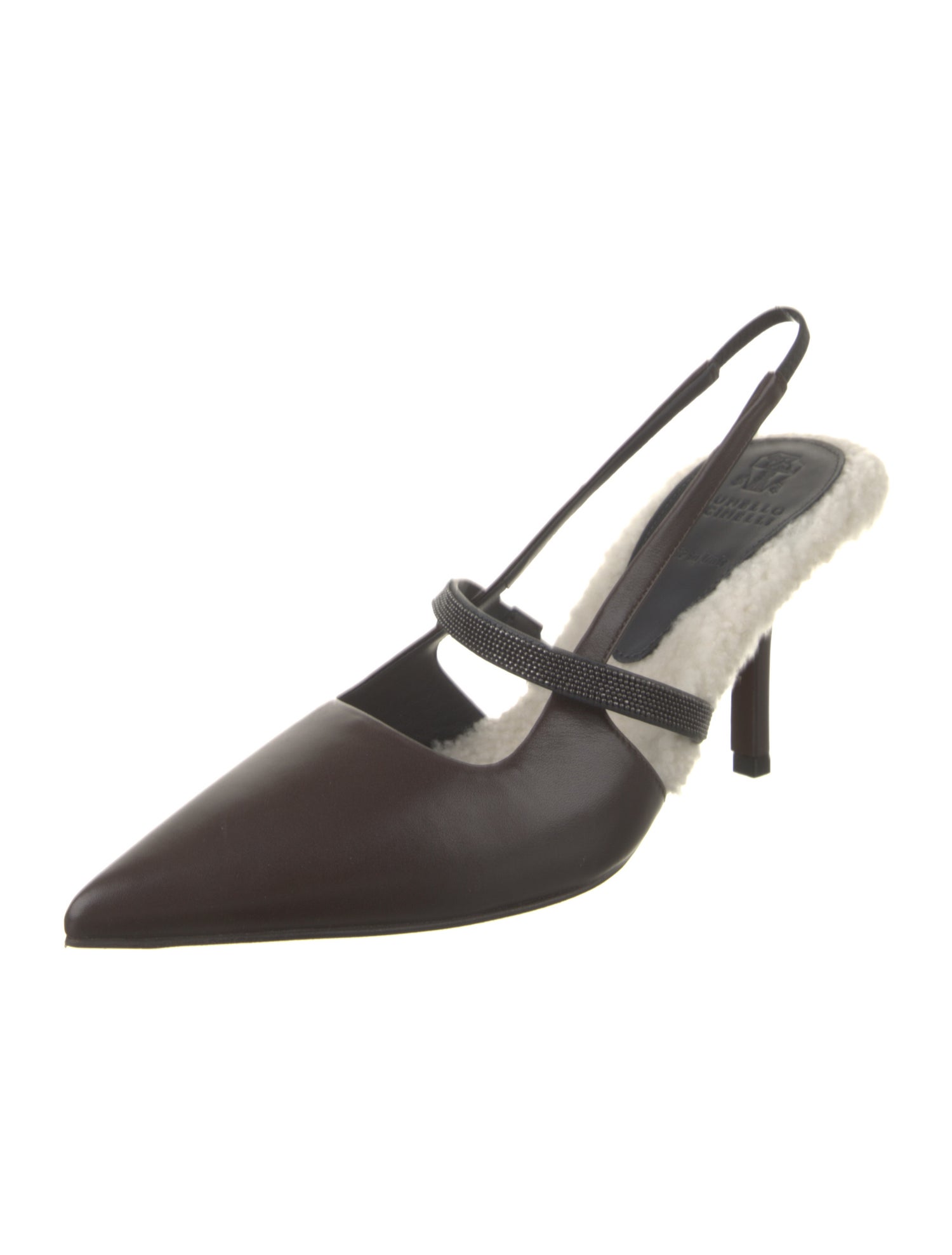 Brunello Cucinelli Leather Beaded Accents Slingback Pumps