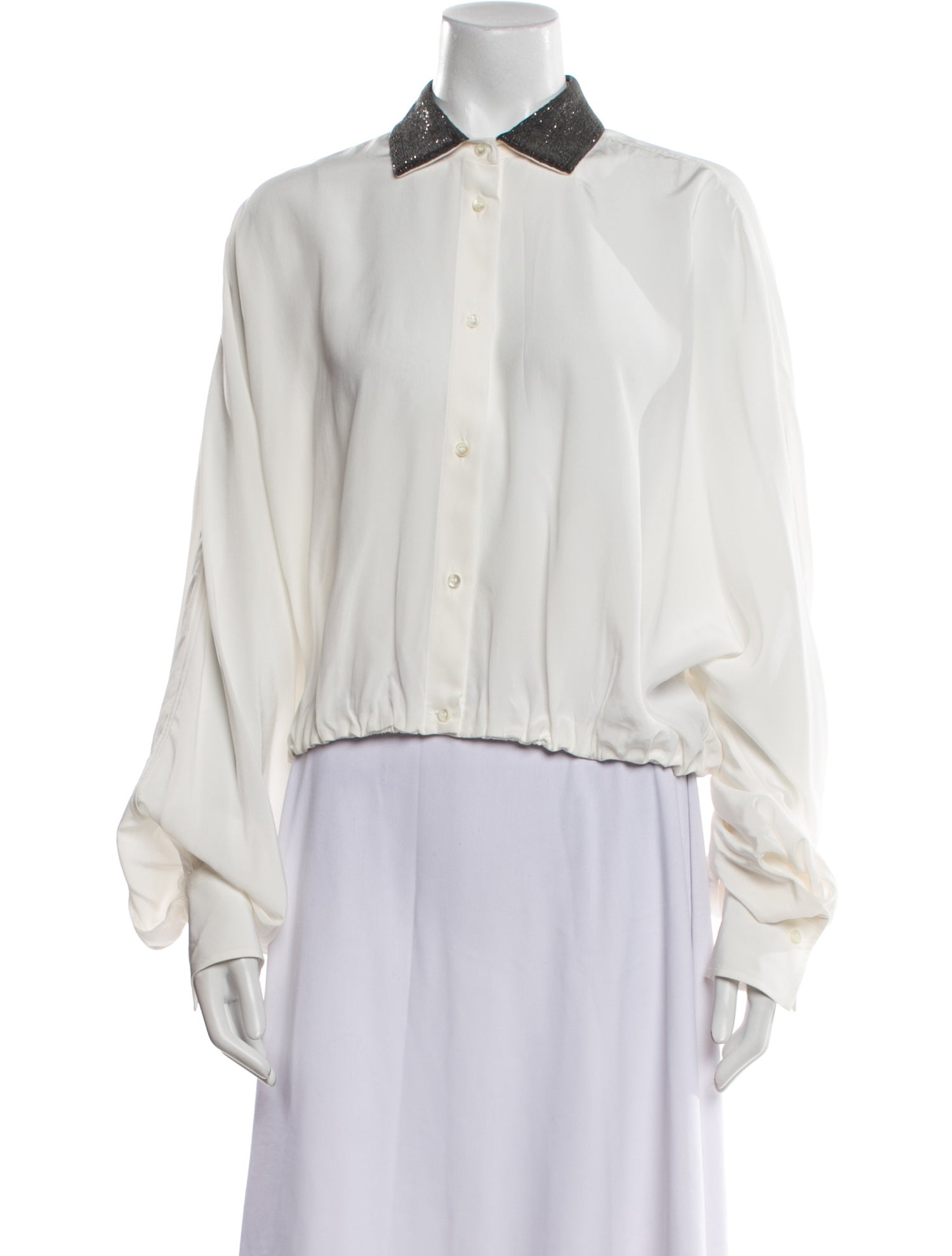 Brunello Cucinelli Silk Long Sleeve Button-Up Top